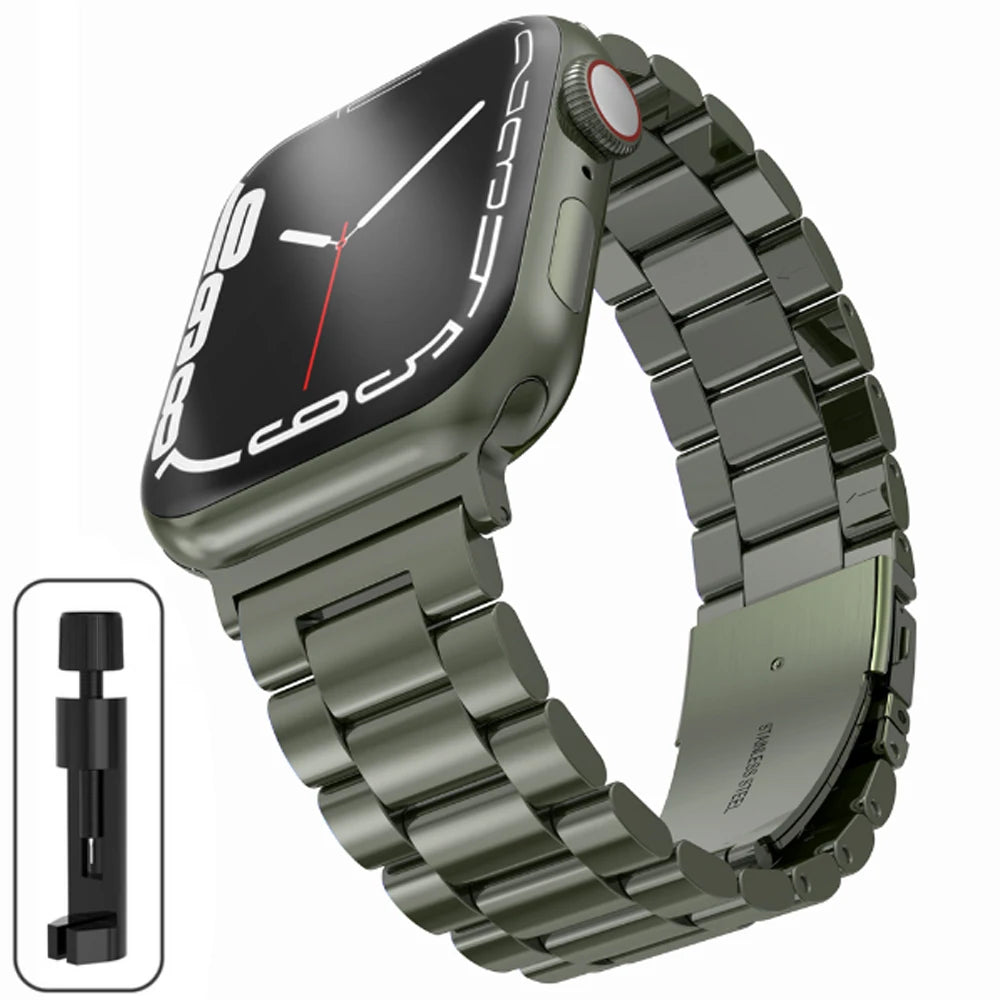 Apple Watch Armband Armeegrün Edelstahl – Serie 11, 10, 9, 8, SE & Ultra