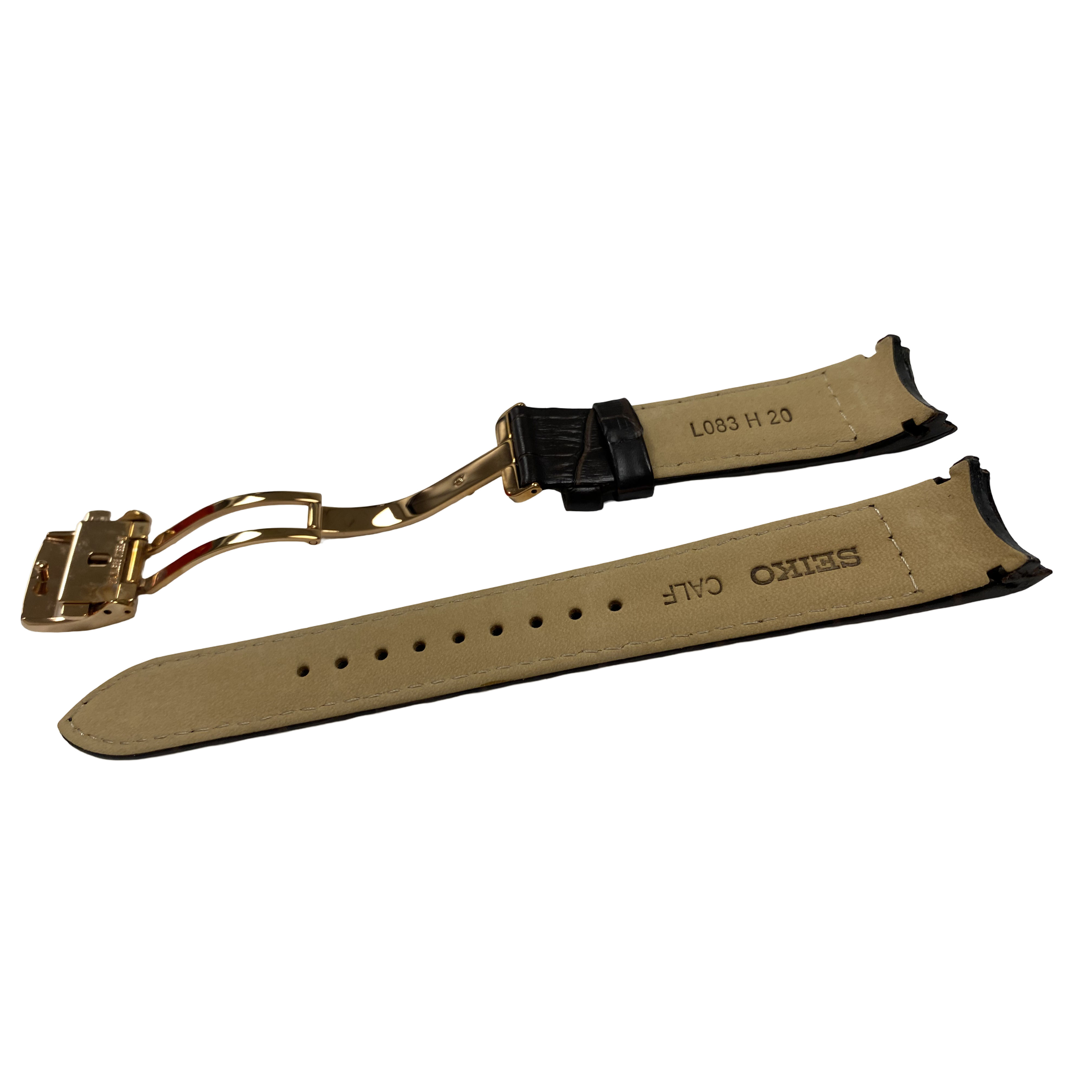 Watch Band Seiko Premier Kinetic SRX008P1 Brown Strap 5D88-0AD0 Rosé Clasp - Direct Drive