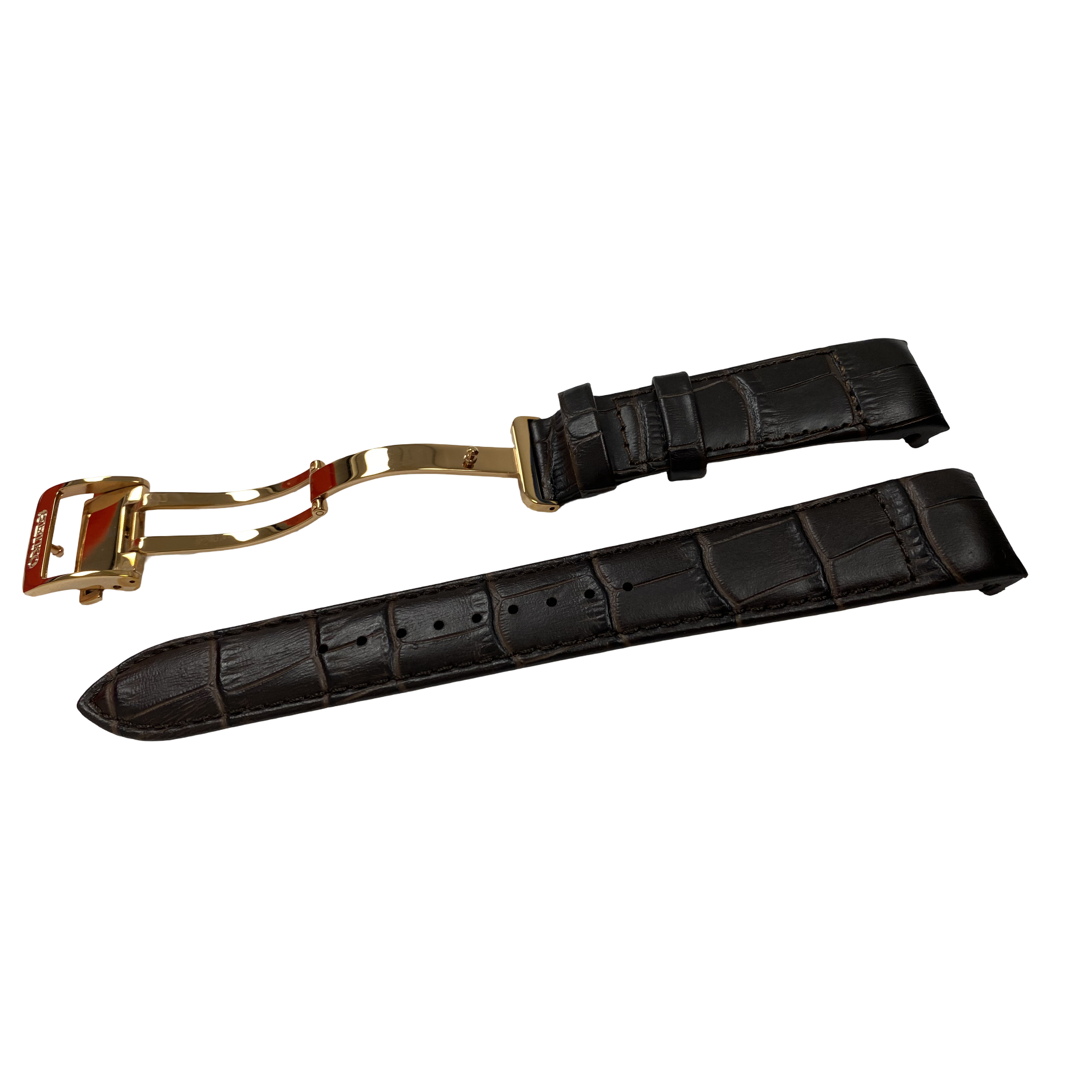 Watch Band Seiko Premier Kinetic SRX008P1 Brown Strap 5D88-0AD0 Rosé Clasp - Direct Drive