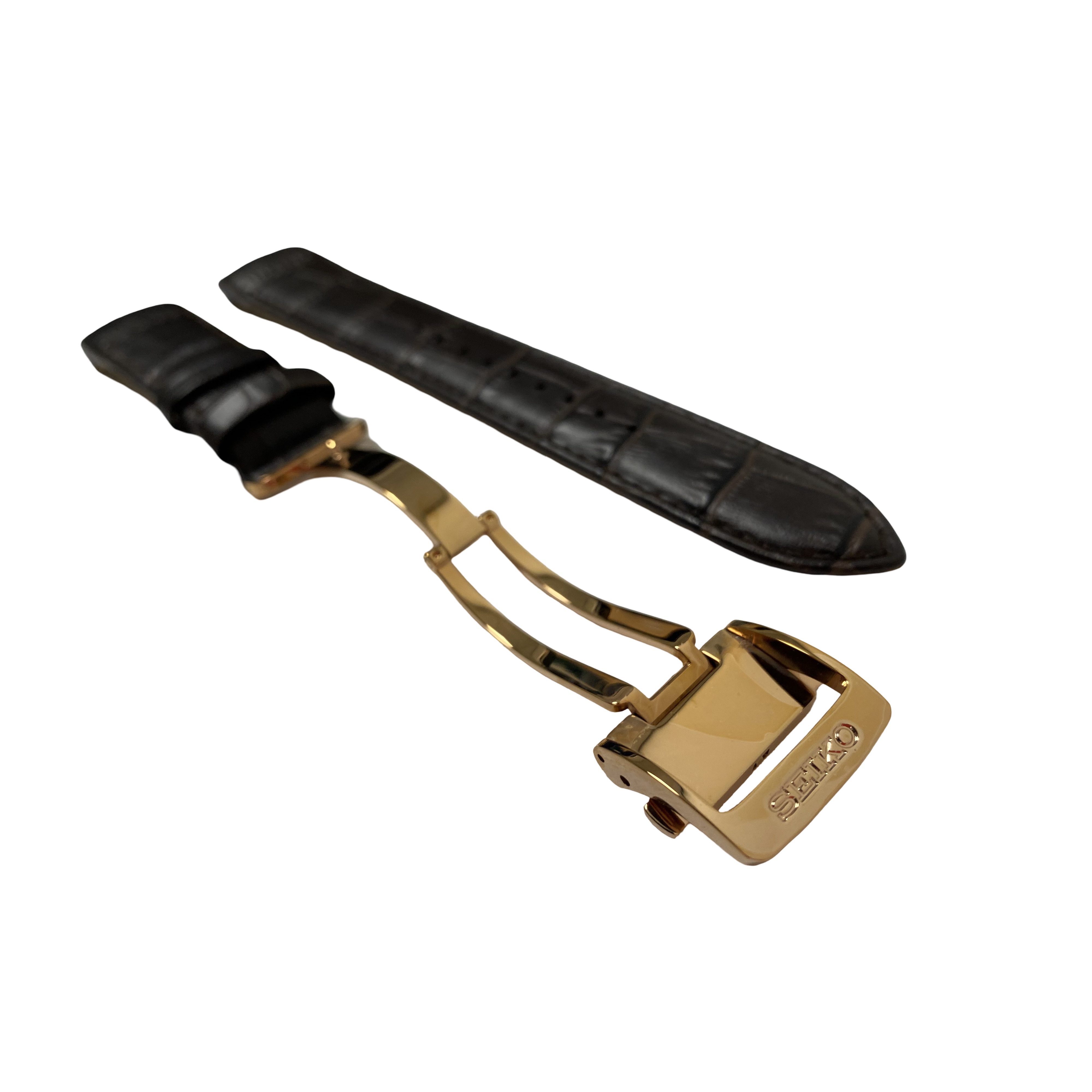 Watch Band Seiko Premier Kinetic SRX008P1 Brown Strap 5D88-0AD0 Rosé Clasp - Direct Drive