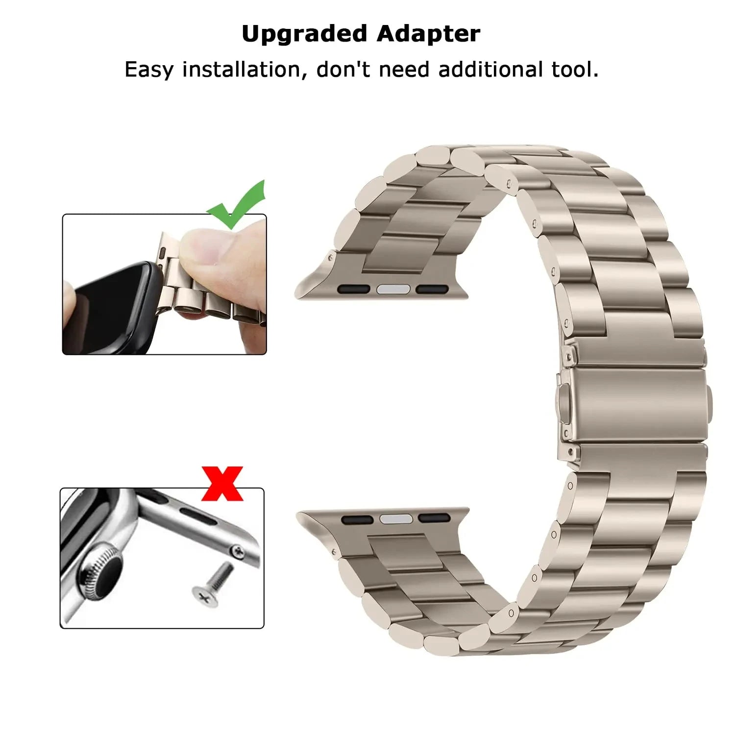 STRPZ® Bracelet Apple Watch – Starlight Acier inoxydable – Montre Series, SE & Ultra