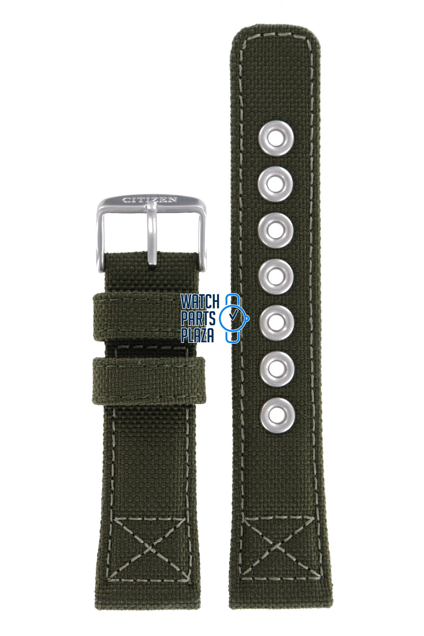 Citizen AW1410 - 16X & AW1410 - 32X Military Watch Band 59 - S53094 Green Leather & Textile 22 mm Eco - Drive - Watch Plaza