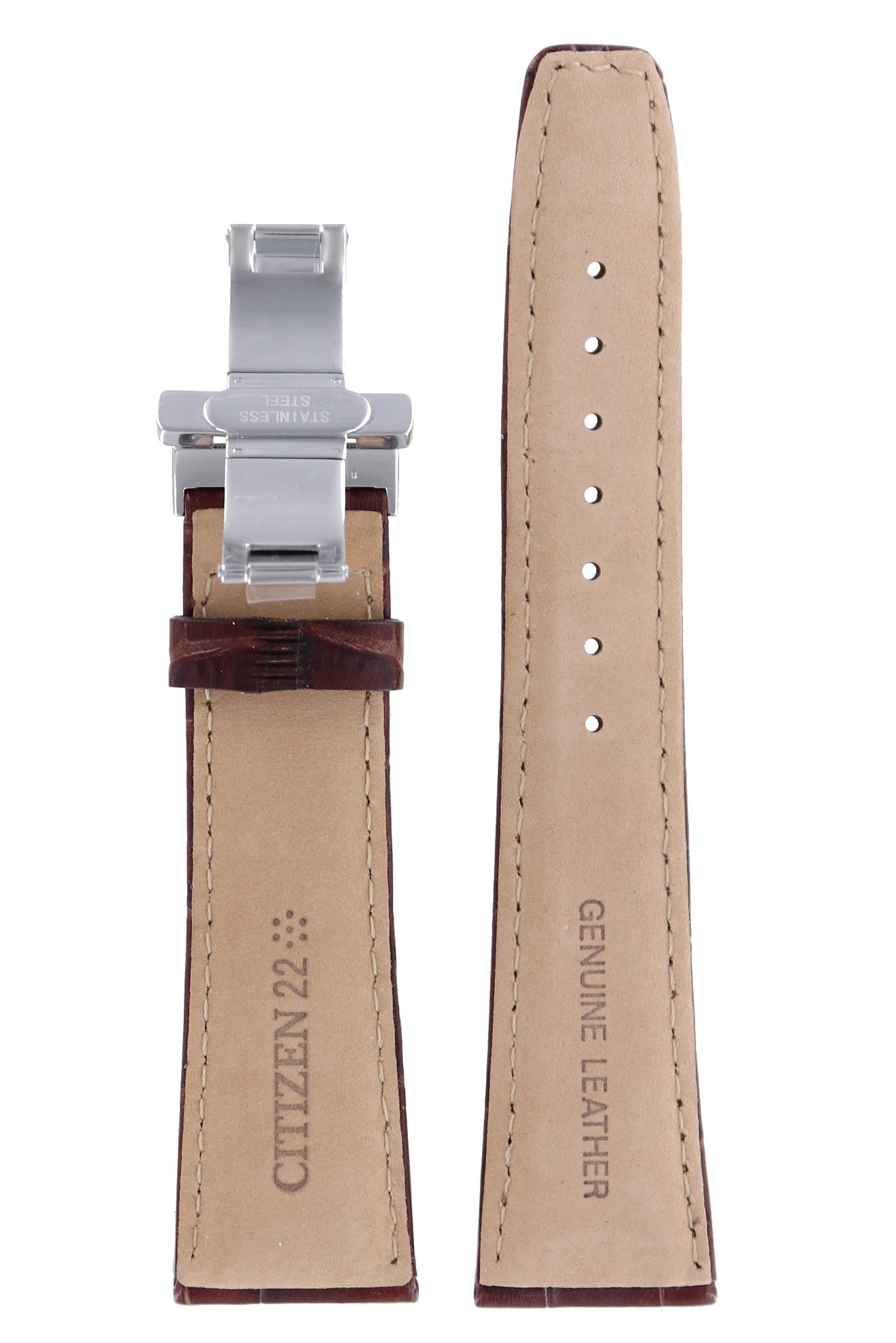 Citizen NP1003 - 06E, NP1006 - 08E & NP4033 - 09A Watch Band 59 - S51900 Brown Leather 22 mm Automatic - Watch Plaza