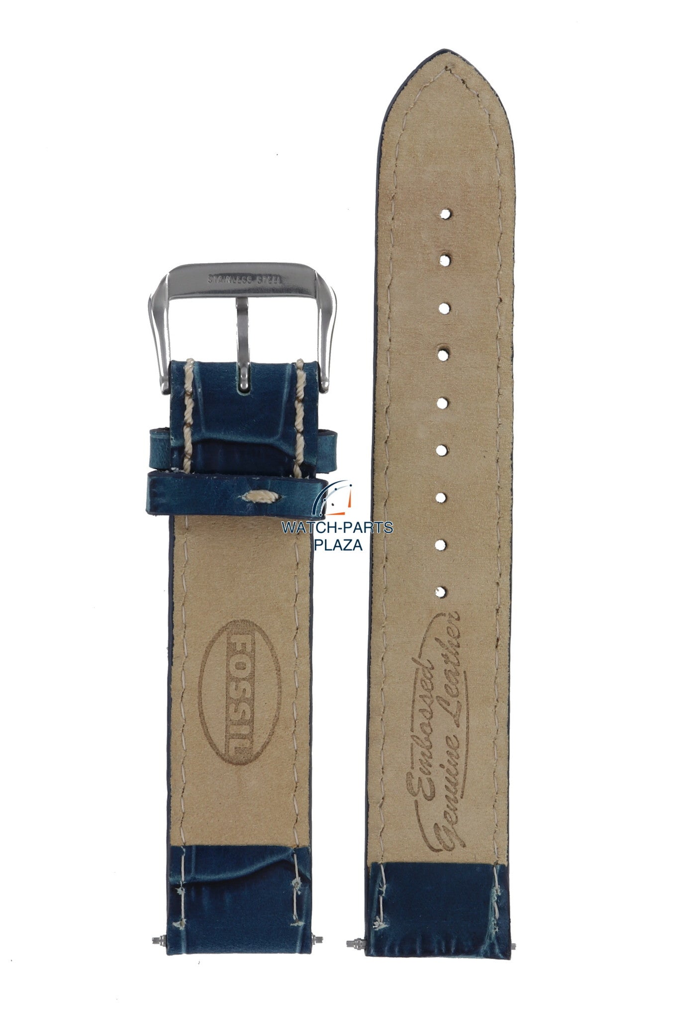 Fossil JR8035 Watch Band JR - 8035 Blue Leather 18 mm Authentic - Watch Plaza