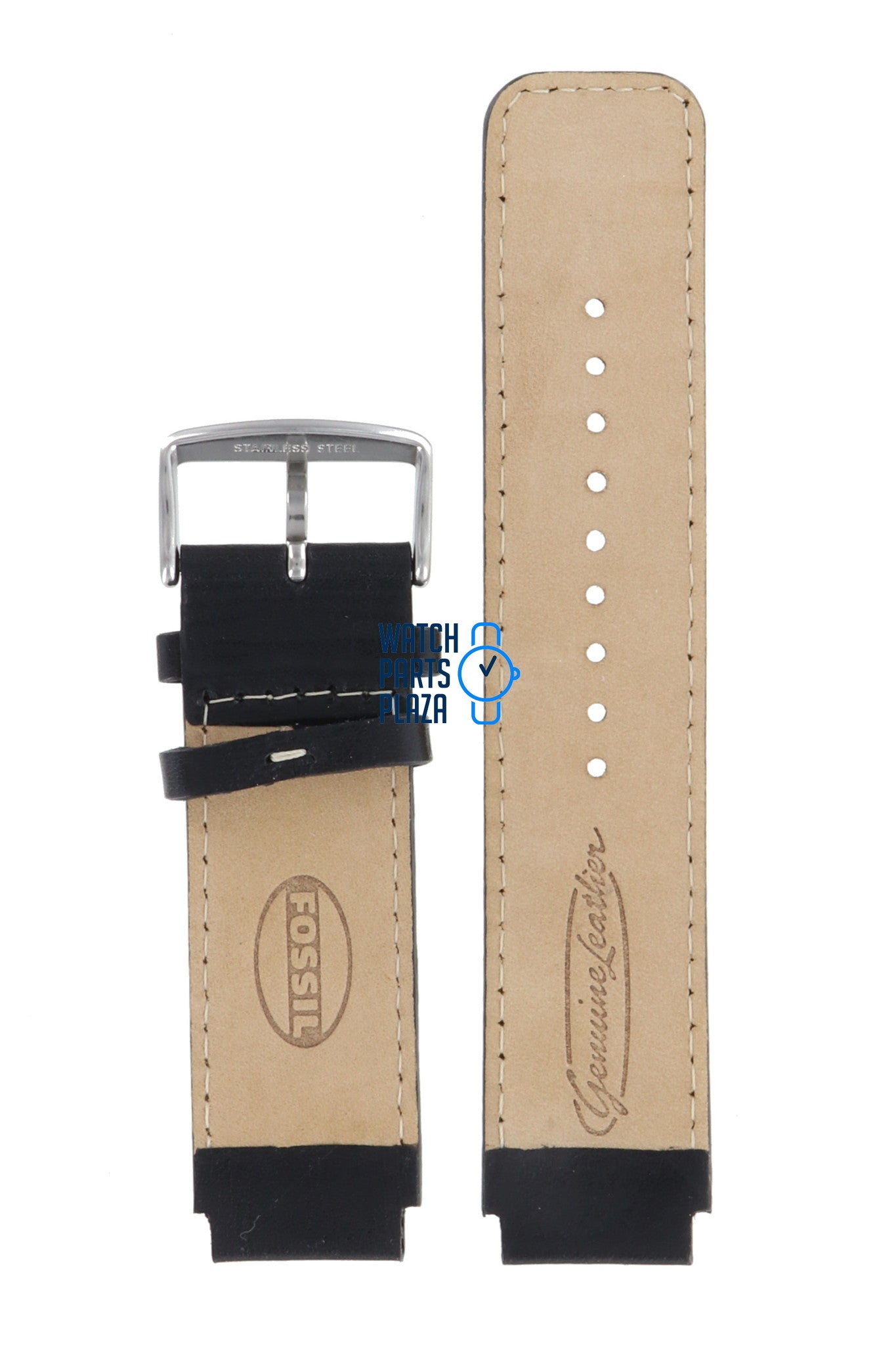 Fossil JR8166 Watch Band JR - 8166 Black Leather 20 mm Big Tic - Watch Plaza