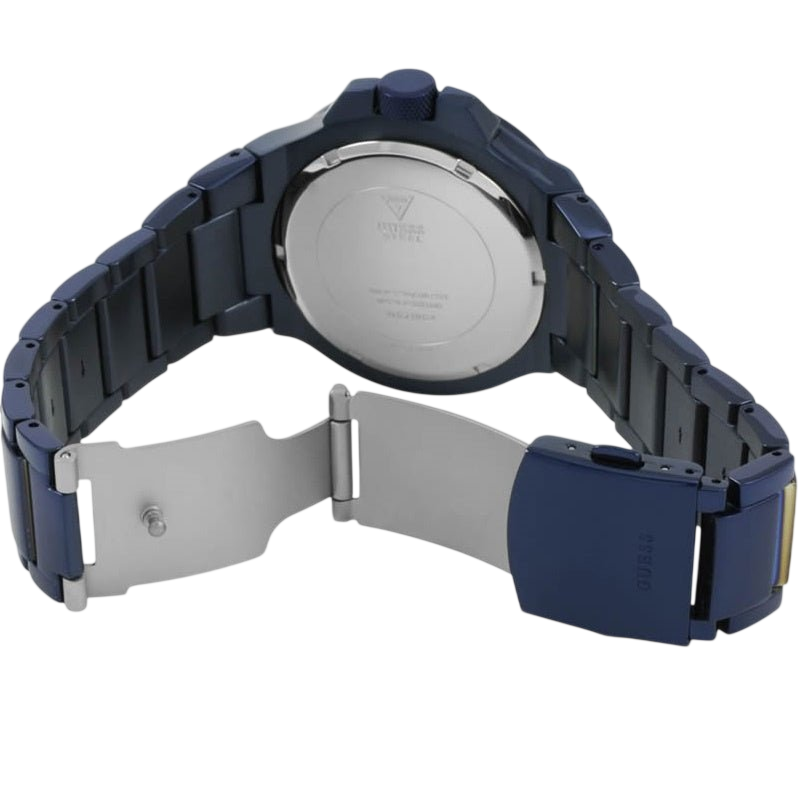 Guess watch W0218G4 Rigor analog men's watch blue 45mm stainless steel - Watch Plaza