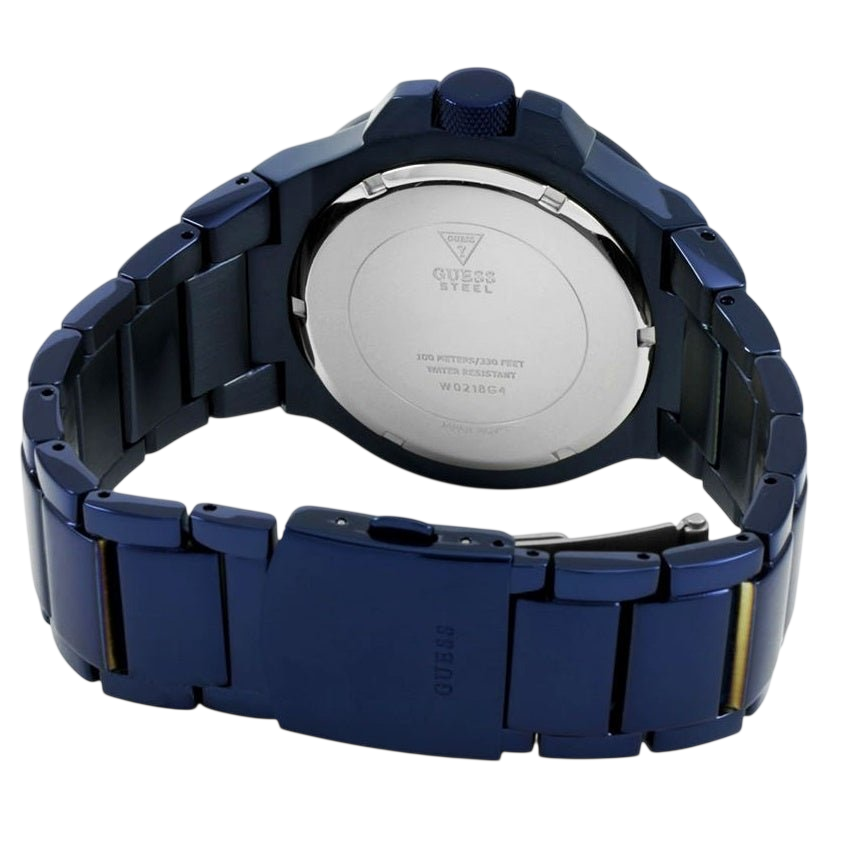 Guess watch W0218G4 Rigor analog men's watch blue 45mm stainless steel - Watch Plaza
