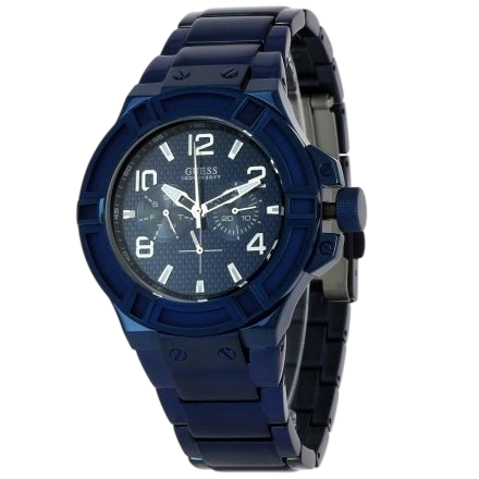 Guess watch W0218G4 Rigor analog men's watch blue 45mm stainless steel - Watch Plaza