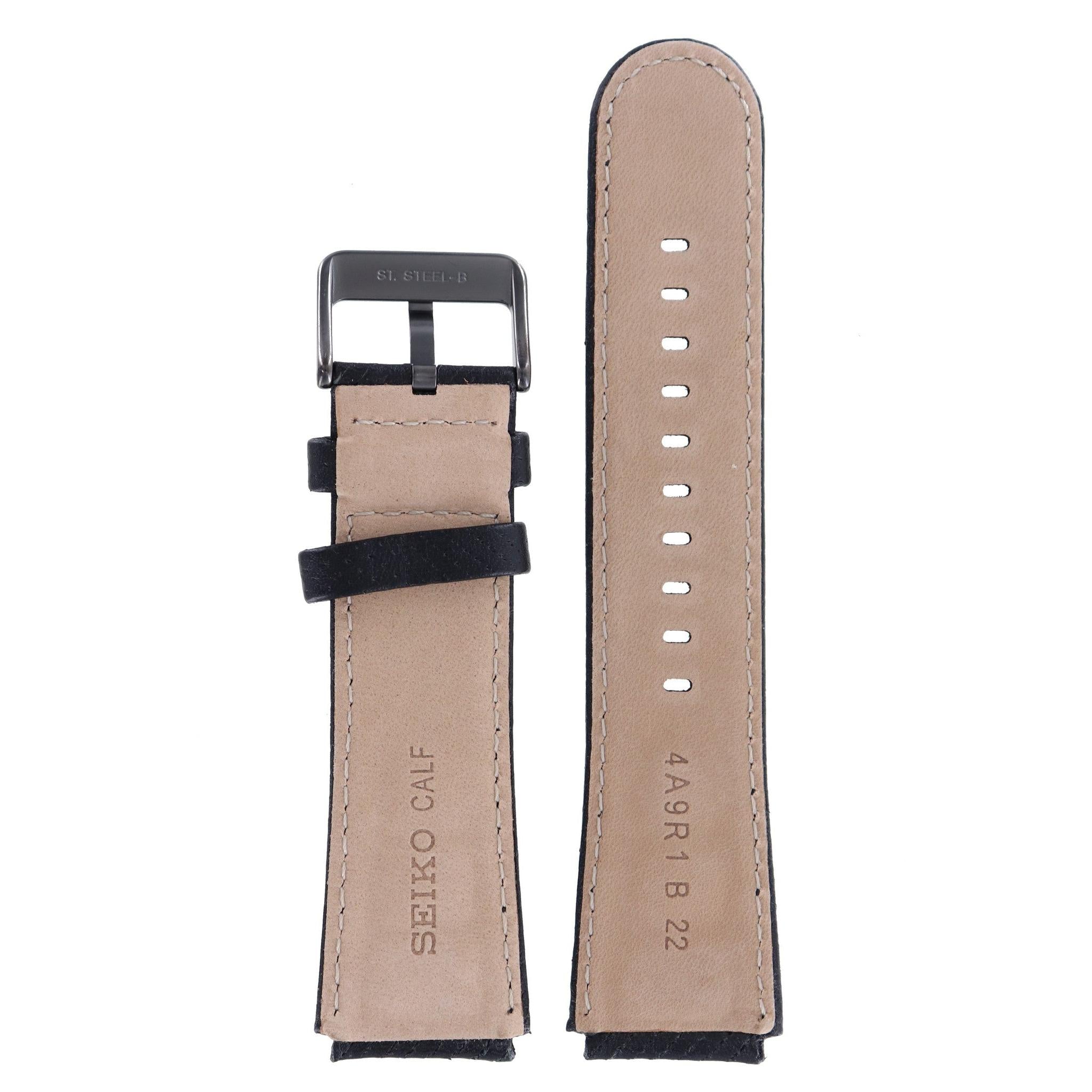 Seiko 4A9R1 B 22 - SKA425 - 5M62 - 0CA0 Watch Band 4A9R1ML Black Leather 22 mm Kinetic Pilot - Watch Plaza