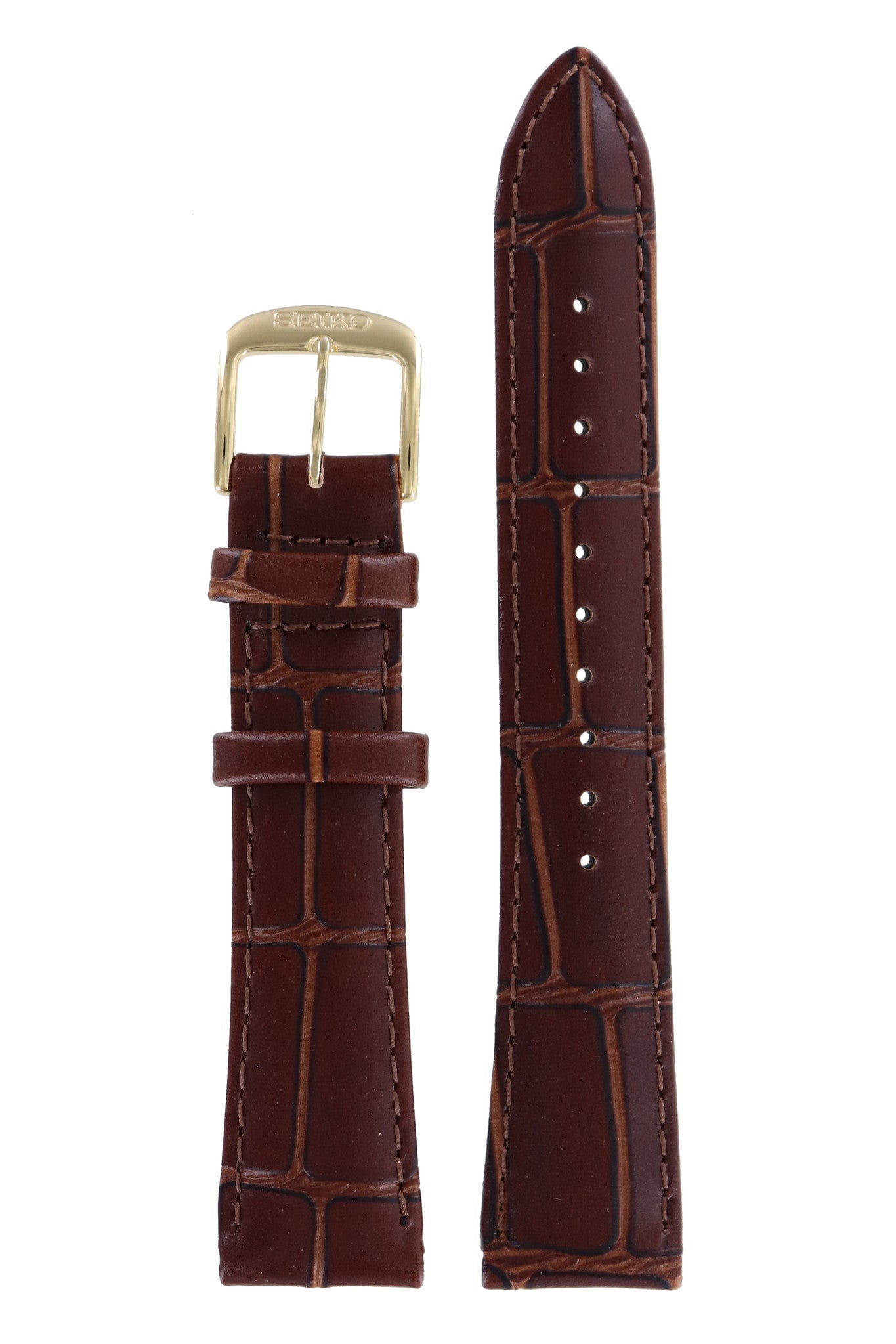 Seiko 7N32 - 0AX0 & 7T62 - 0AY0 Watch Band 4J98KW Brown Leather 19 mm - Watch Plaza