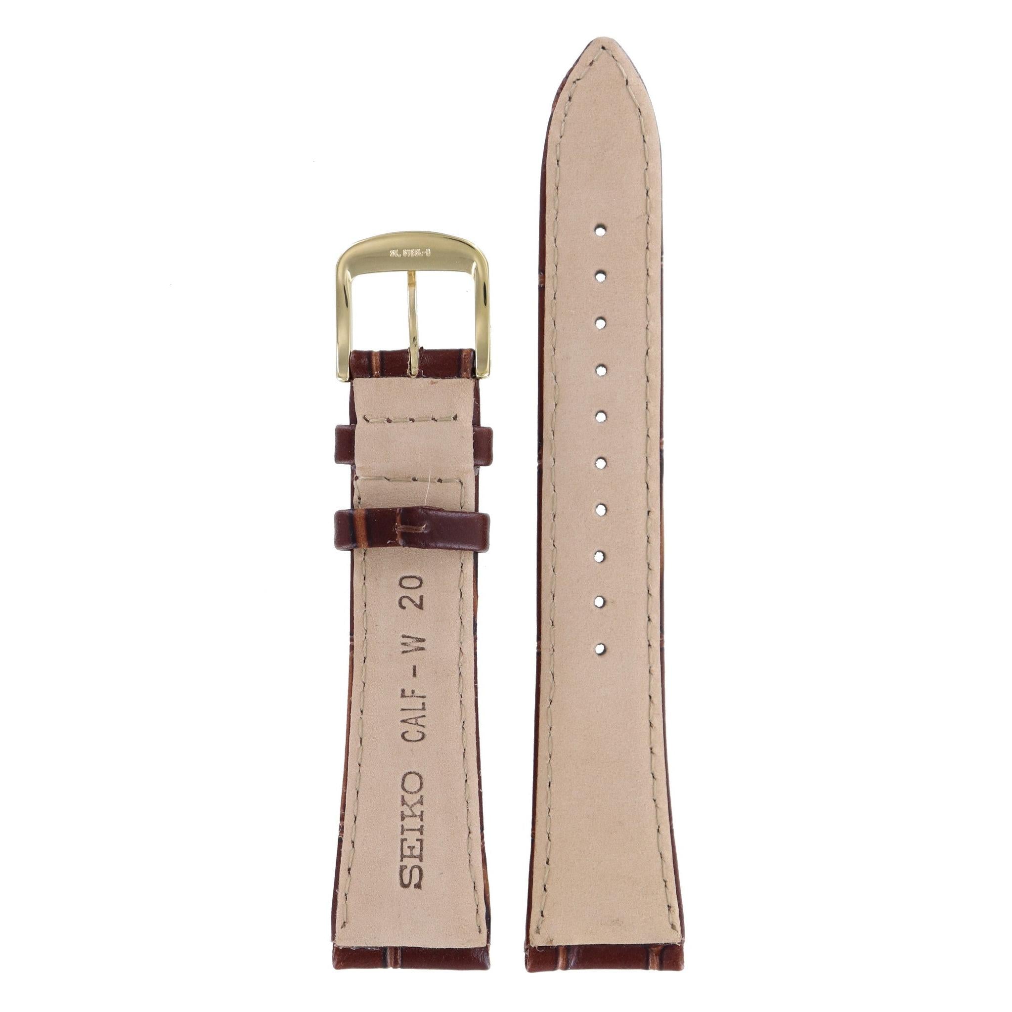 Seiko 7N32 - 0BV0 & 7N82 - 0AW0 Watch Band 4JA0KW Brown Leather 20 mm - Watch Plaza
