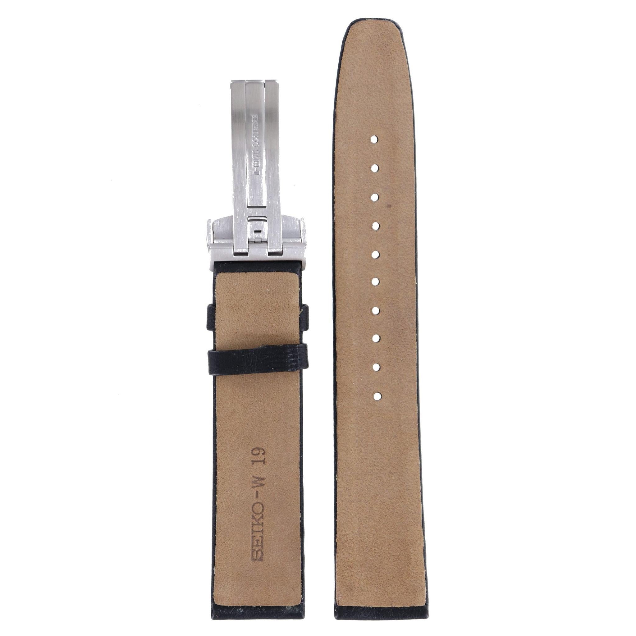 Seiko 7N39 - 5B00 & V739 - 0B40 Watch Band 4J04JW Black Leather 19 mm Presage - Watch Plaza