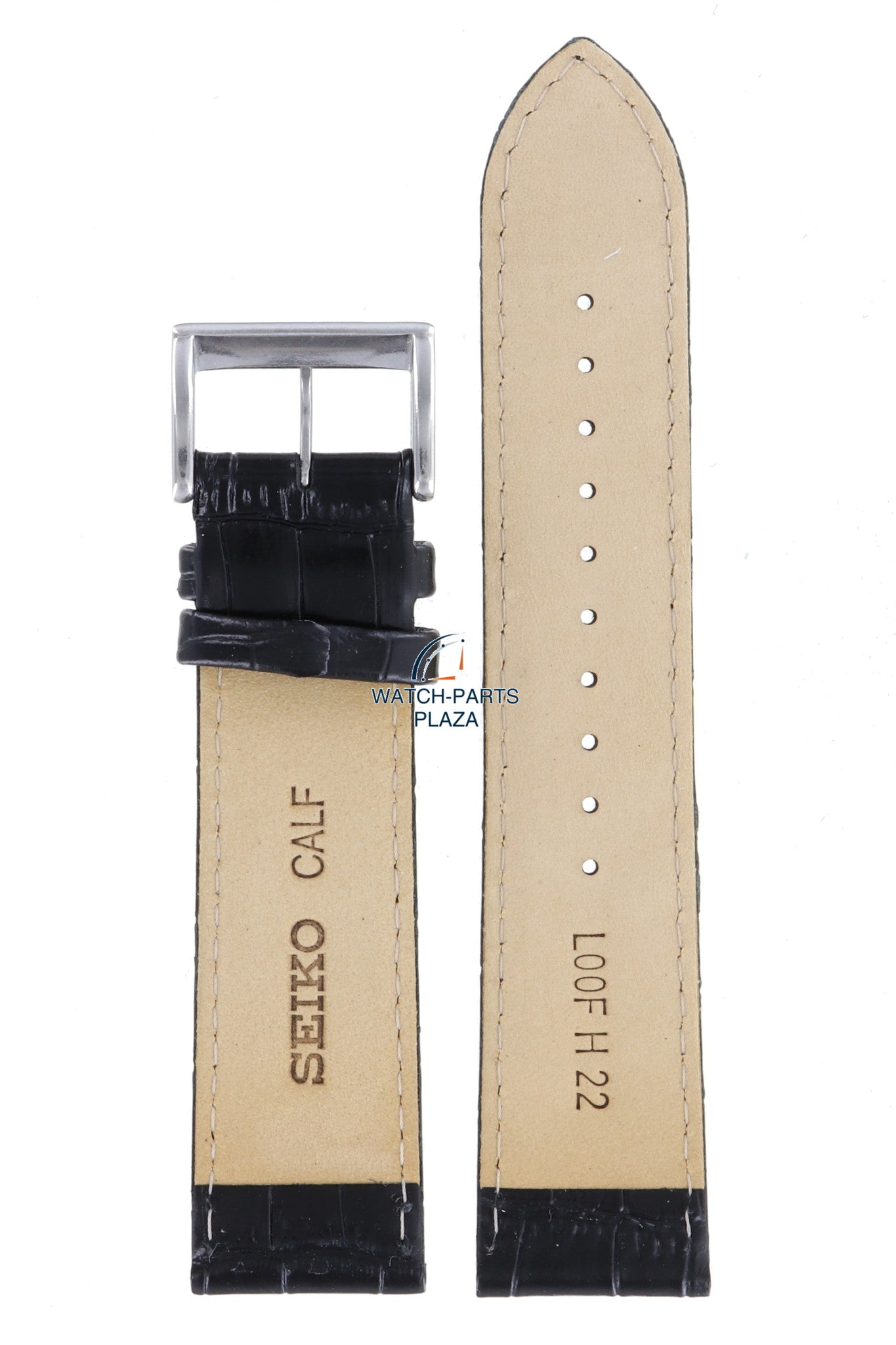 Seiko LOOF H 22 - SKA573 & SNE371 Watch Band L00F024J0 Black Leather 22 mm Kinetic - Watch Plaza