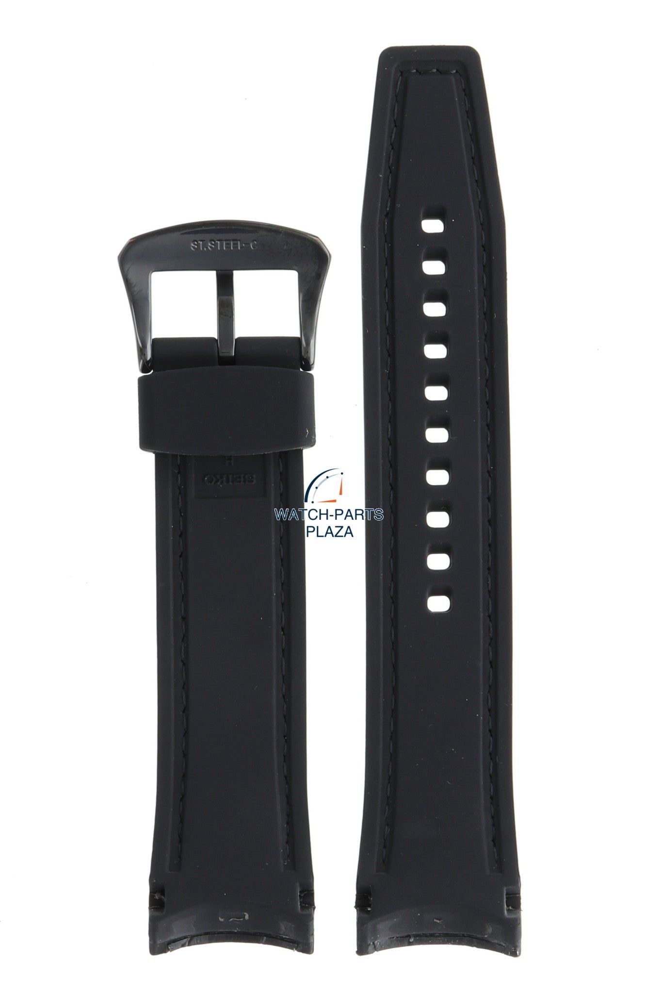 Seiko R037011M0 Watch band SNP145 - 7D56 0AE0 black rubber & leather 22 mm - Premier - Watch Plaza