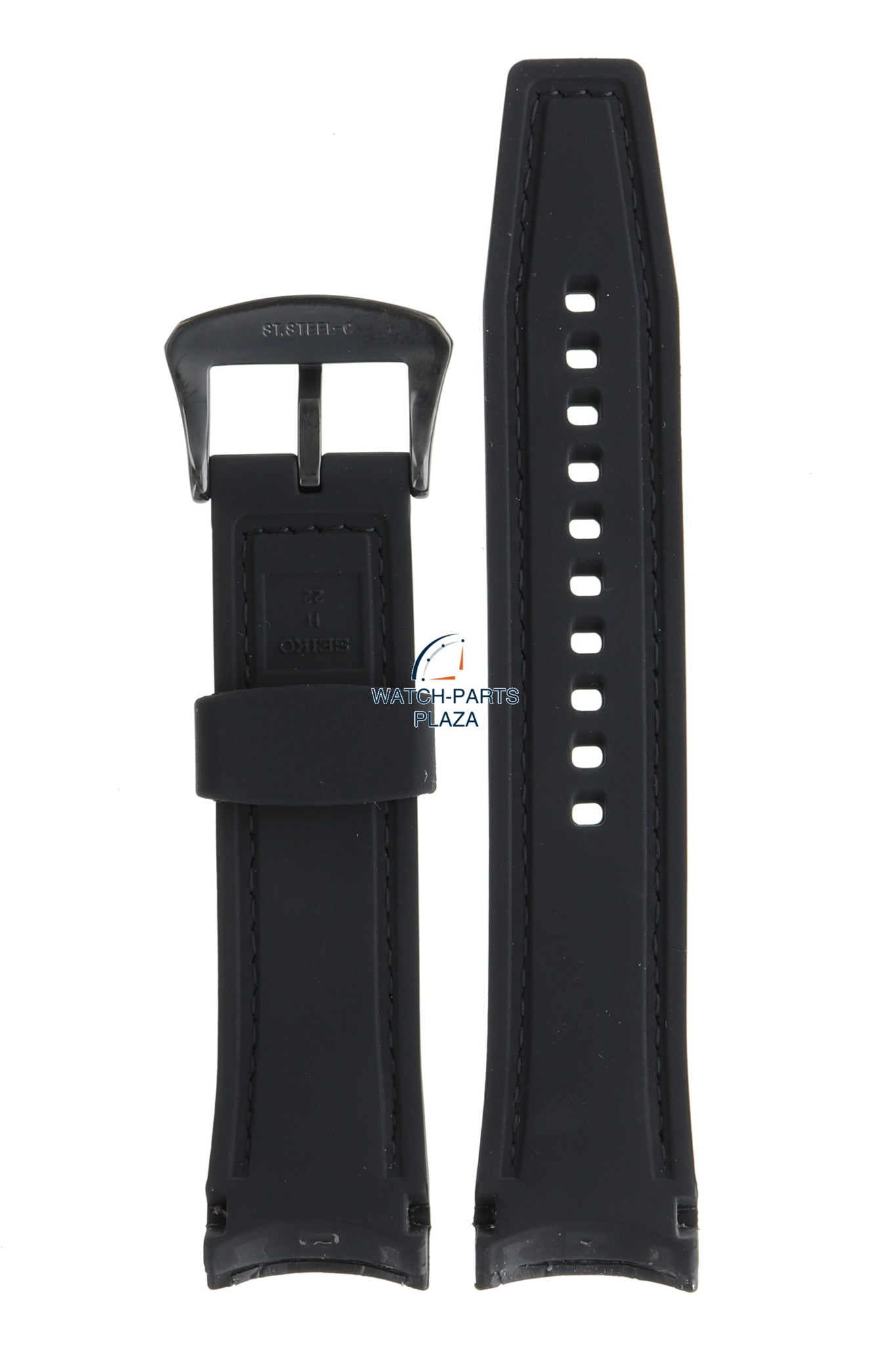 Seiko R037011M0 Watch band SNP145 - 7D56 0AE0 black rubber & leather 22 mm - Premier - Watch Plaza