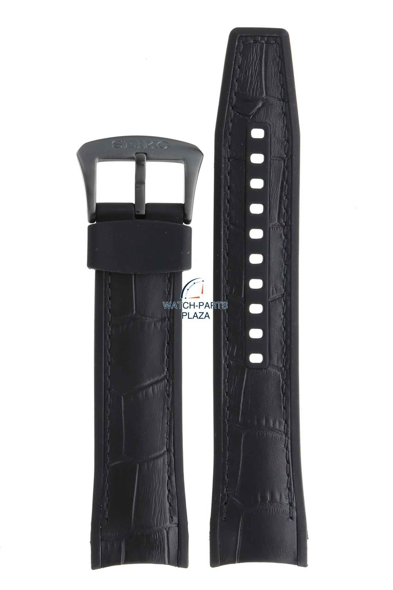 Seiko R037011M0 Watch band SNP145 - 7D56 0AE0 black rubber & leather 22 mm - Premier - Watch Plaza