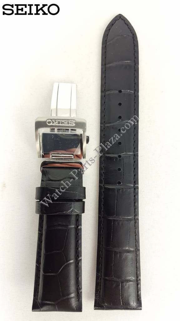 Seiko SARG017J Black Leather Watch Band 6R15 - 02V0 Strap 20mm LOCA - Watch Plaza