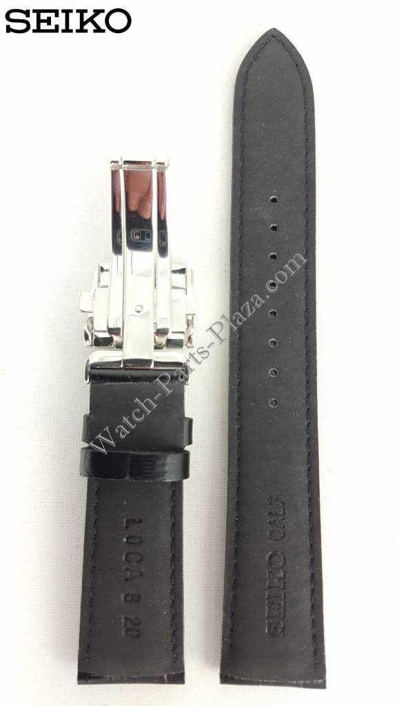 Seiko SARG017J Black Leather Watch Band 6R15 - 02V0 Strap 20mm LOCA - Watch Plaza