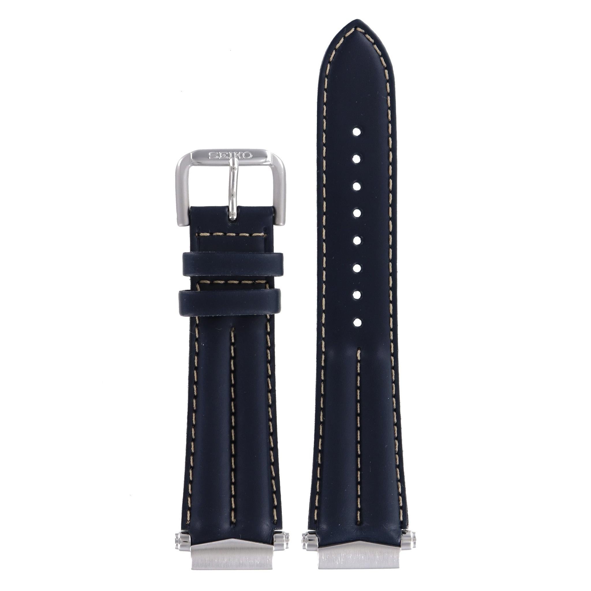 Seiko Swim Safe - W 18 Watch Band 4GB0JW Dark Blue Leather 18 mm SQ 100 - Watch Plaza