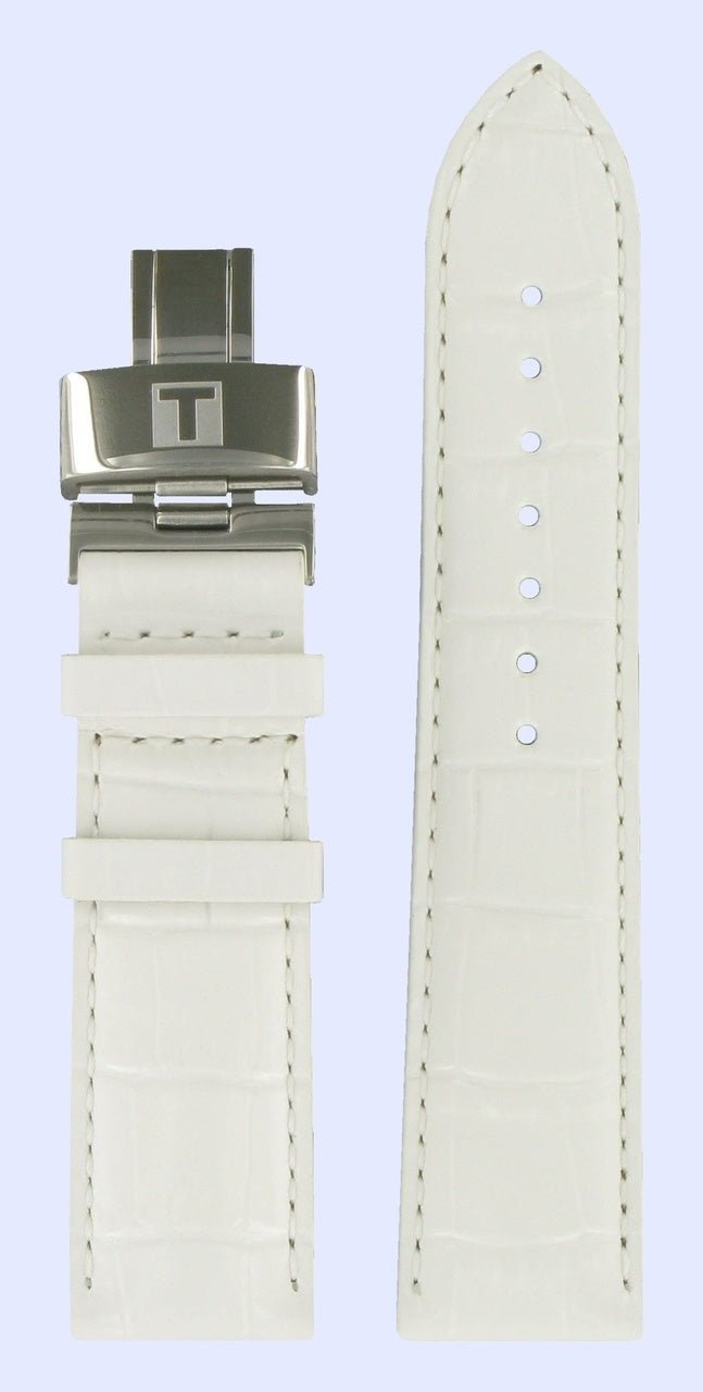 Tissot T005510A Watch Band T600027688 White Leather 20 mm Quadrato - Watch Plaza