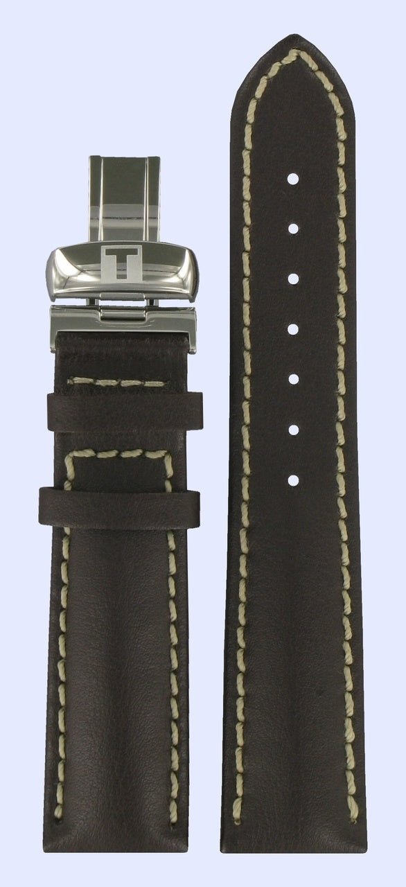 Tissot T008414A Valjoux Watch Band T600022973 Dark Brown Leather 20 mm PRC 100 - Watch Plaza