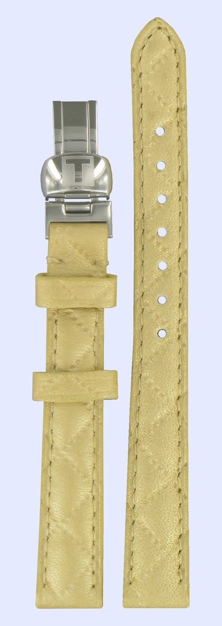 Tissot T58124521 Watch Band T600028151 Gold - Tone Leather 12 mm Equi - T - Watch Plaza