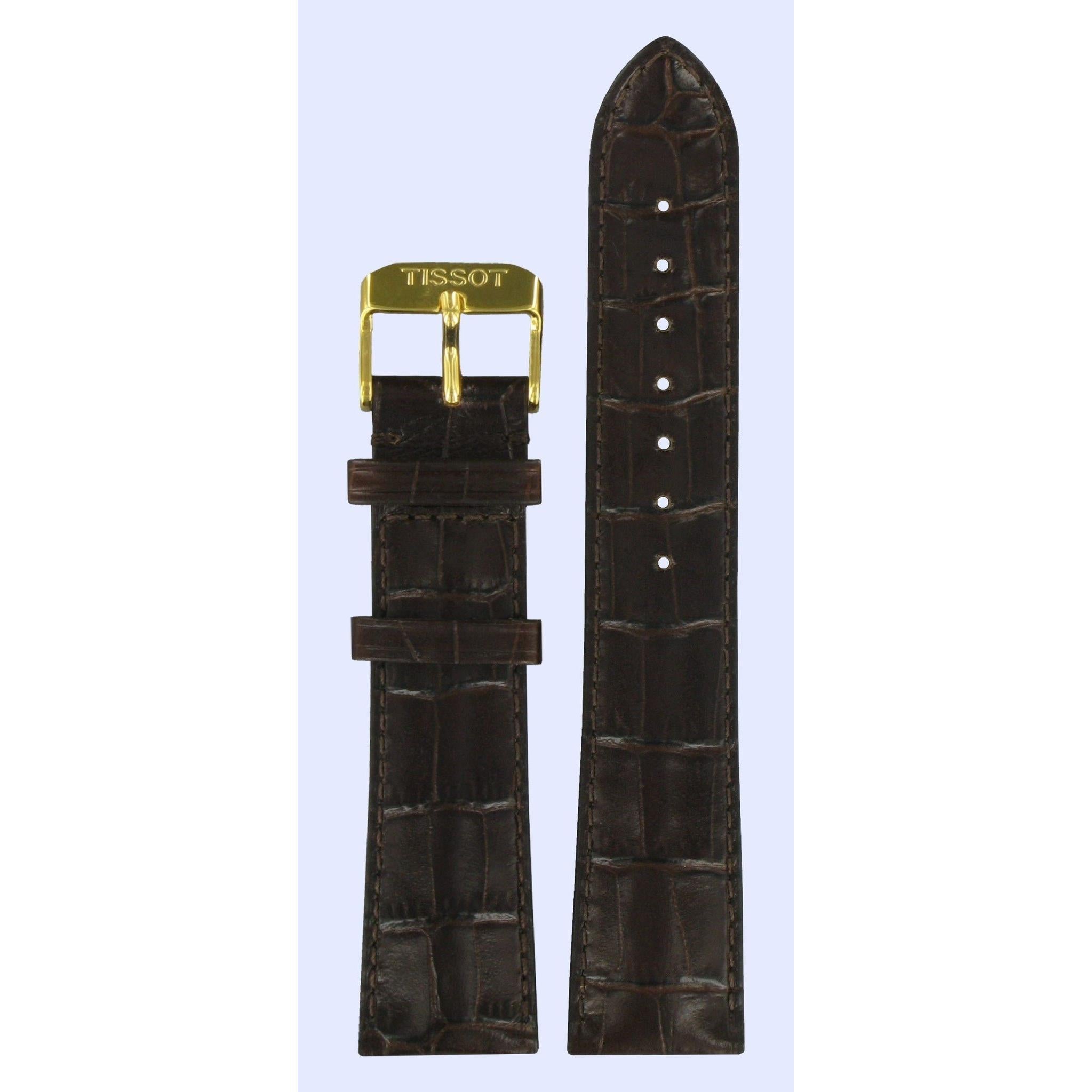 Tissot T71363234 Watch Band T600021415 Dark Brown Leather 21 mm Sculpture Line - Watch Plaza