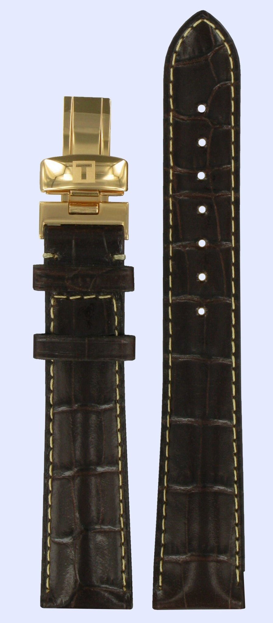 Tissot T71863354 Watch Band T600026979 Dark Brown Leather 19 mm Sculpture Line - Watch Plaza