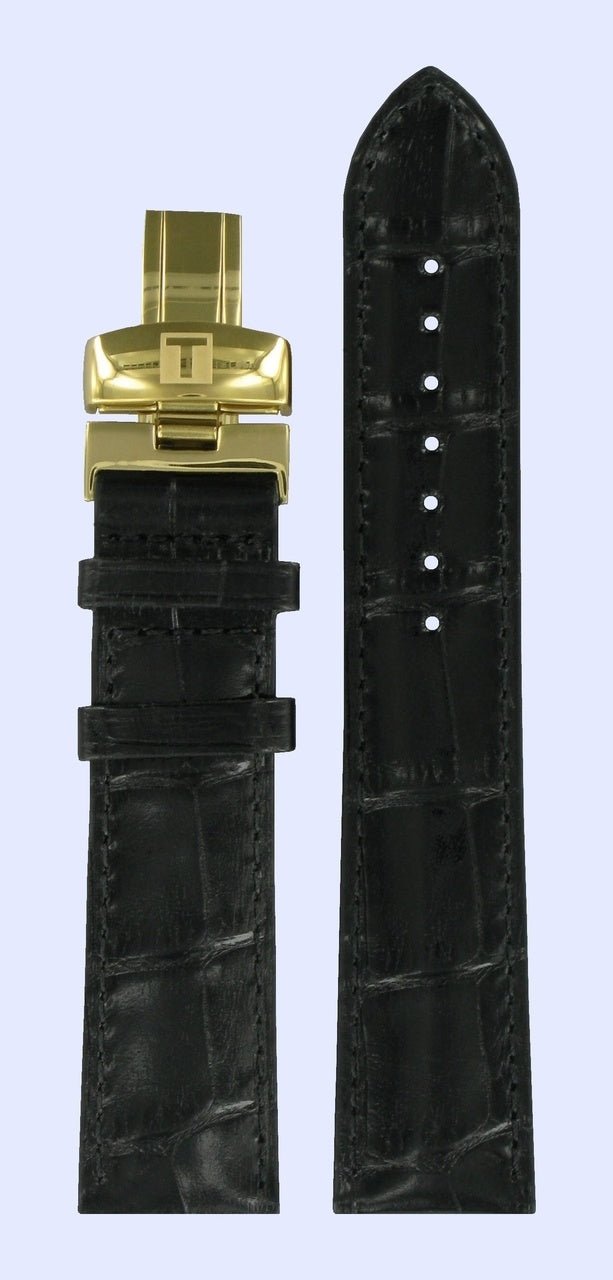 Tissot T907407A Watch Band T600028054 Black Leather 20 mm Carson - Watch Plaza