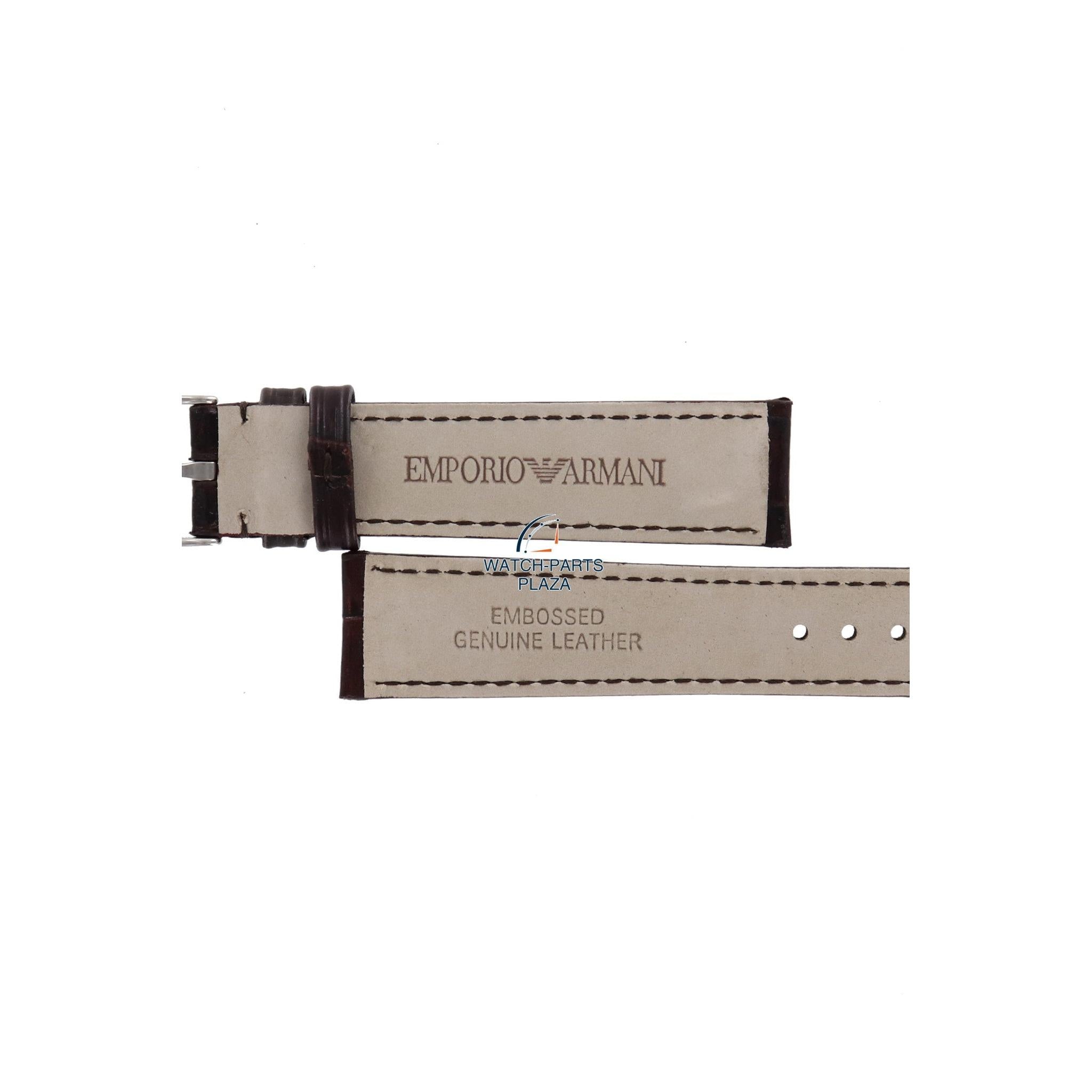 Watch Band AR0204 Emporio Armani Marco Small dark brown leather strap 18mm AR0491 - Watch Plaza