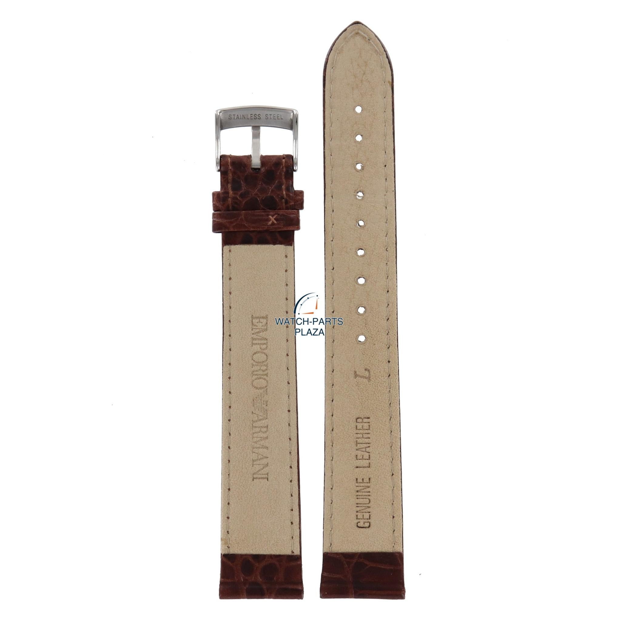 Watch Band AR0204 XL Emporio Armani brown genuine leather strap 18mm - Watch Plaza