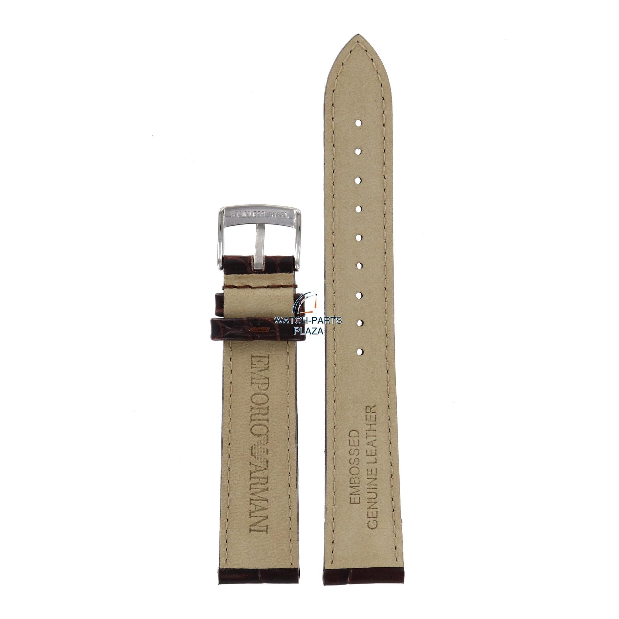 Watch Band AR0205 Emporio Armani dark brown embossed genuine leather strap 14mm - Watch Plaza