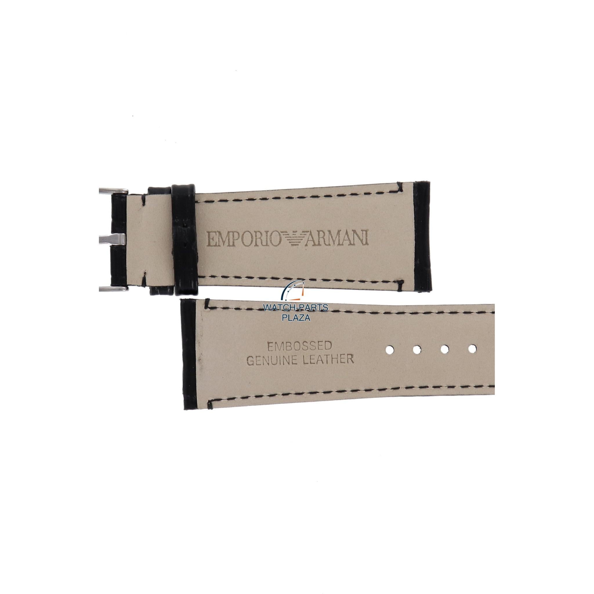 Watch Band AR0263 / AR0342 Emporio Armani Carmelo black leather strap 24mm genuine - Watch Plaza