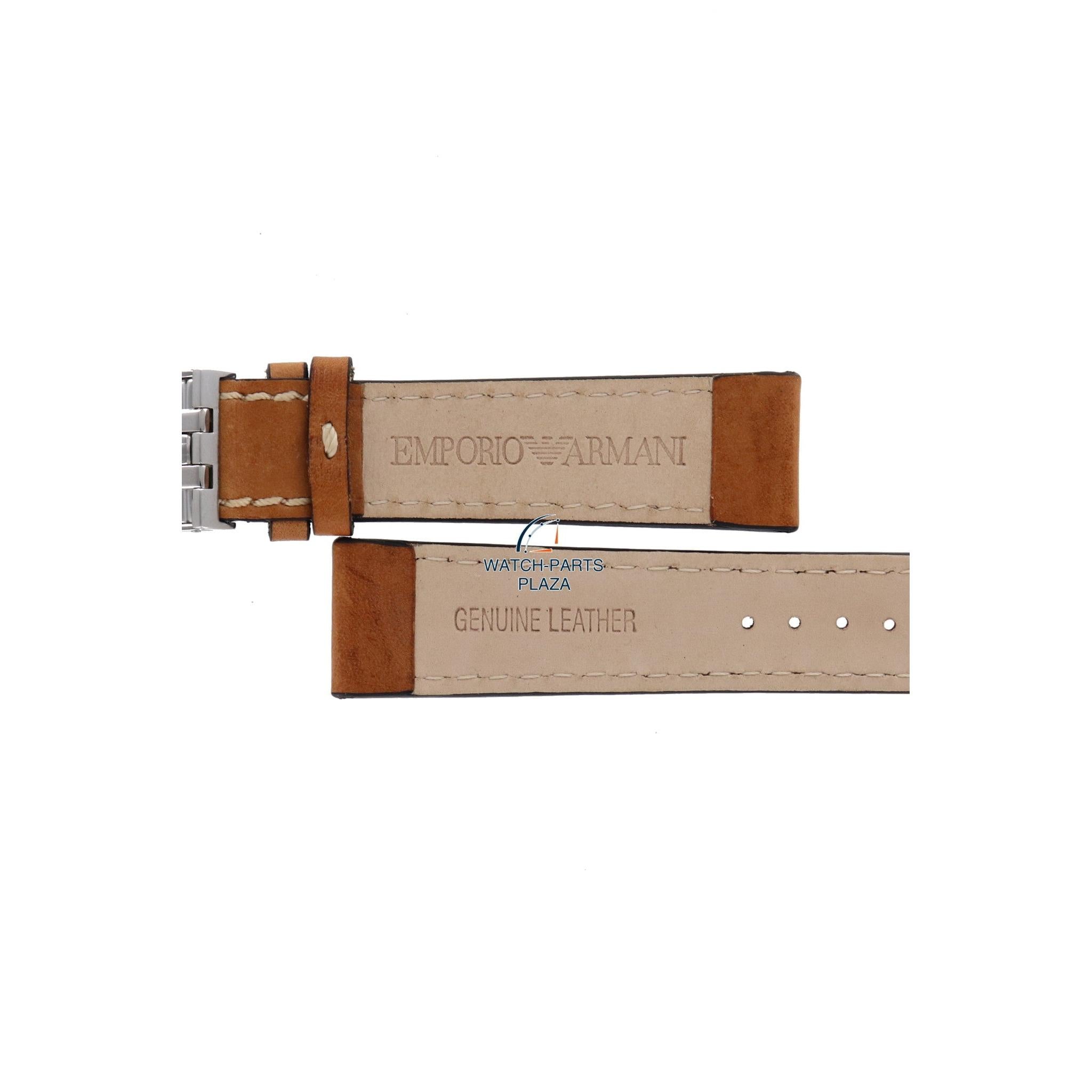 Watch Band AR5324 Emporio Armani tan leather strap 20mm brown - Watch Plaza