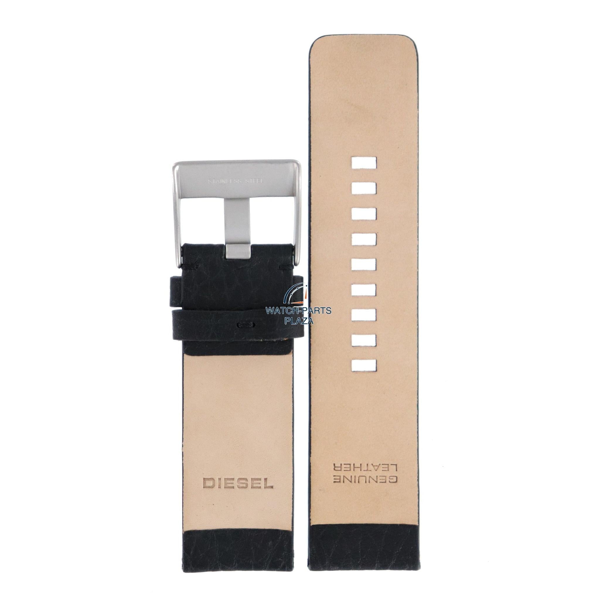 Watch Band Diesel DZ1024 black leather strap 26mm genuine replacement - Watch Plaza