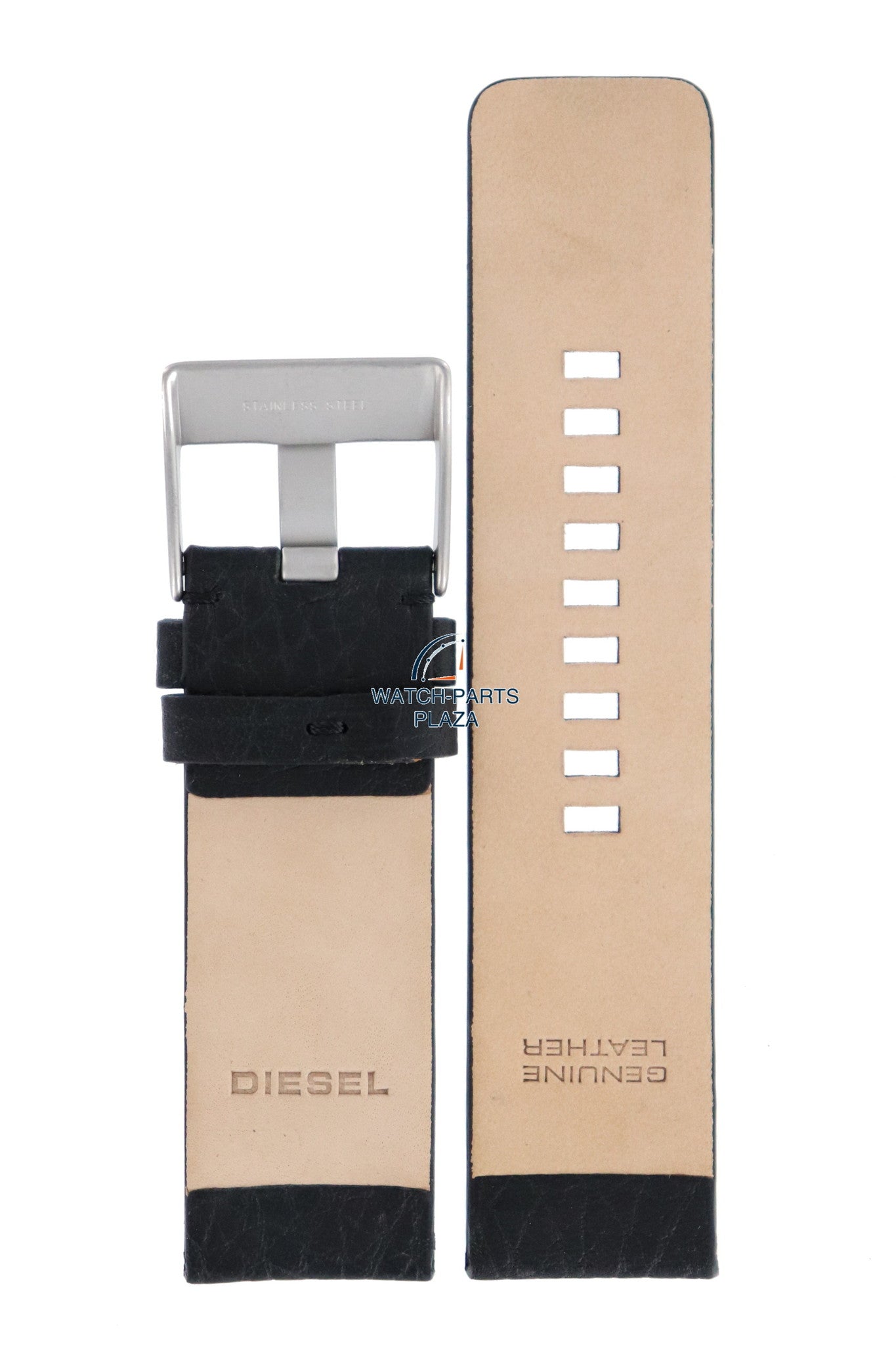 Watch Band Diesel DZ1024 black leather strap 26mm genuine replacement - Watch Plaza