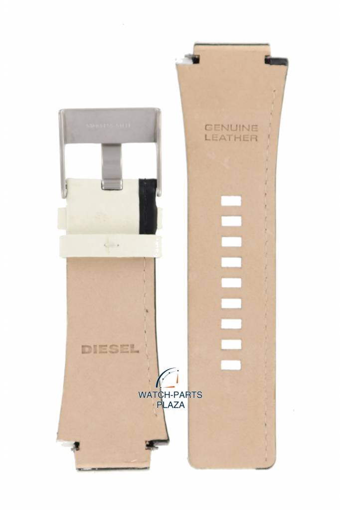 Watch Band Diesel DZ1093 Cliffhanger White Leather Strap 22mm black striped - Watch Plaza