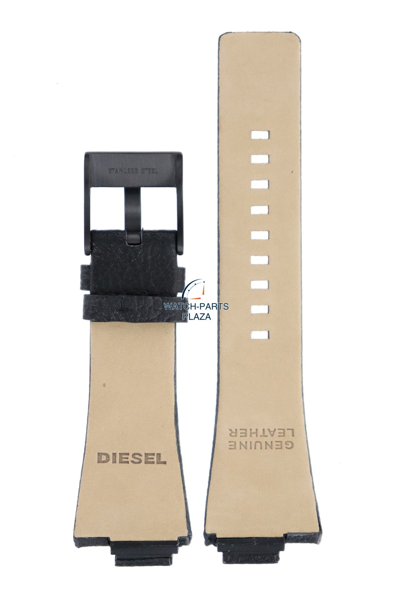 Watch Band Diesel DZ1102 black genuine leather strap 14mm black buckle - Watch Plaza