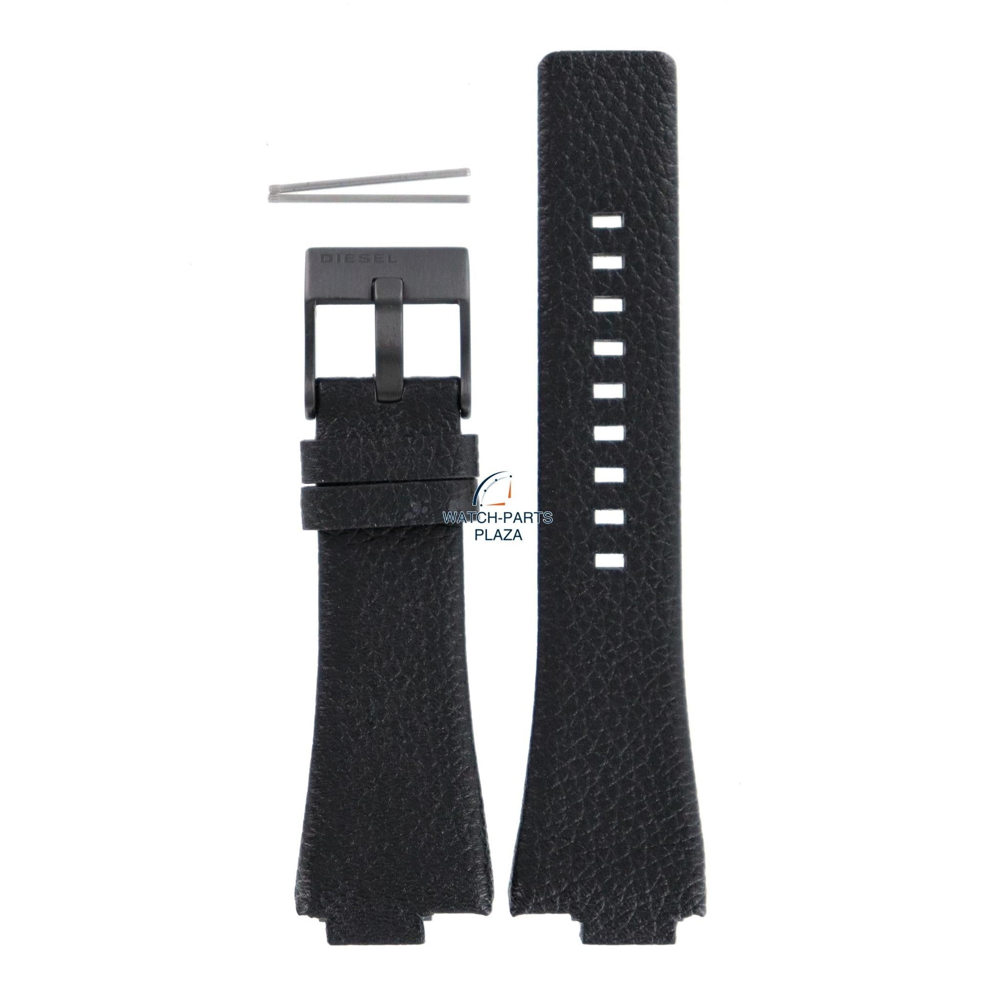 Watch Band Diesel DZ1102 black genuine leather strap 14mm black buckle - Watch Plaza