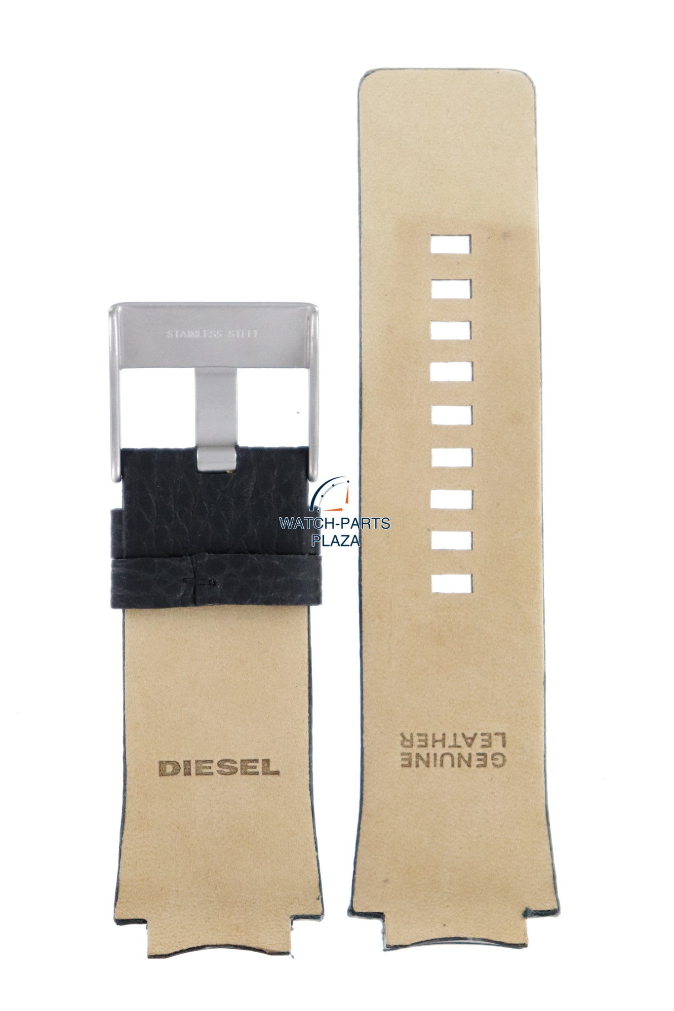 Watch Band Diesel DZ1109 black grain leather strap 20mm original - Watch Plaza