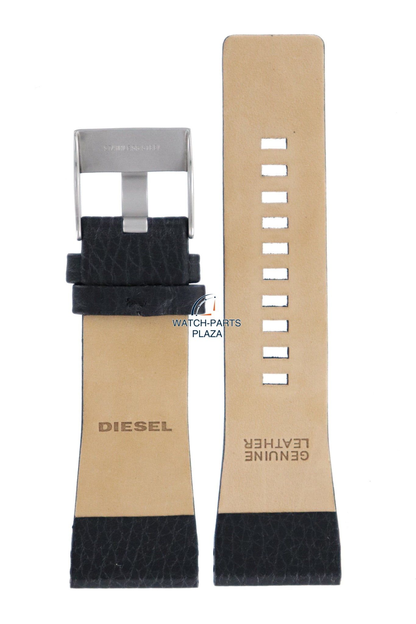 Watch Band Diesel DZ1115 / DZ1116 Barrel black leather strap 29mm original - Watch Plaza