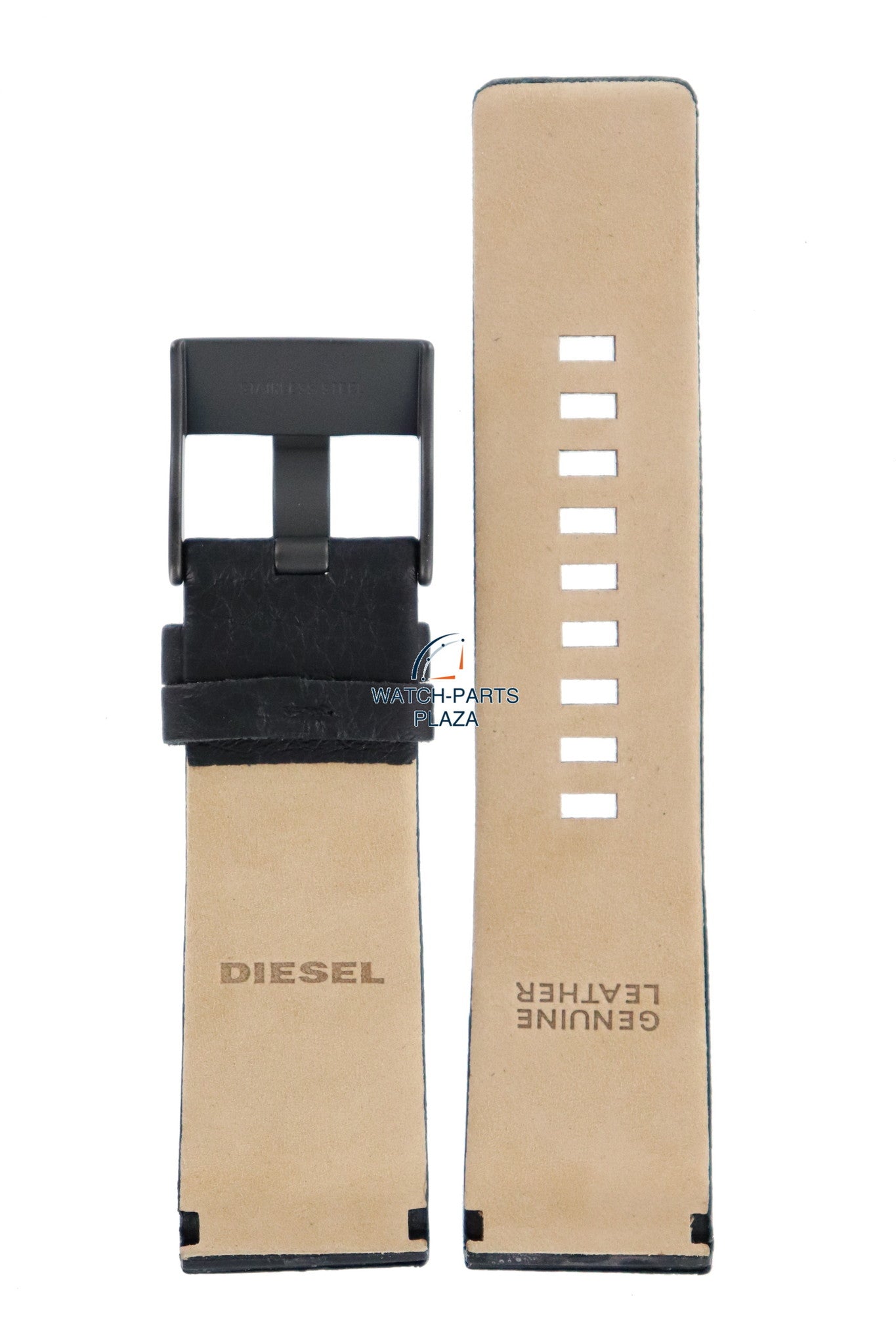 Watch Band Diesel DZ1187 black leather strap 26mm genuine black buckle - Watch Plaza