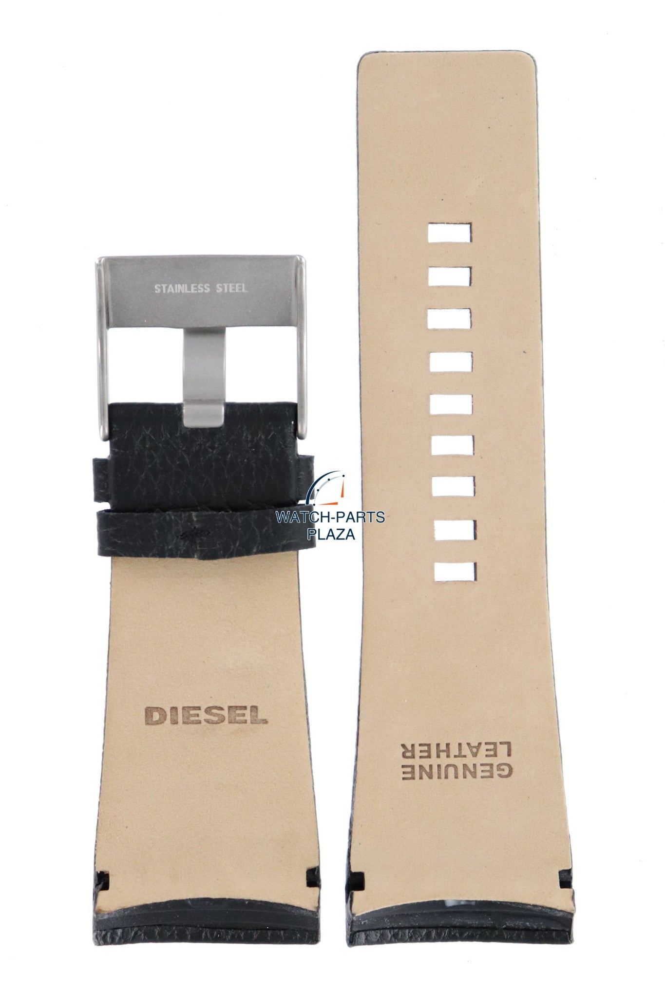 Watch Band Diesel DZ1276 black genuine leather strap 32mm original - Watch Plaza