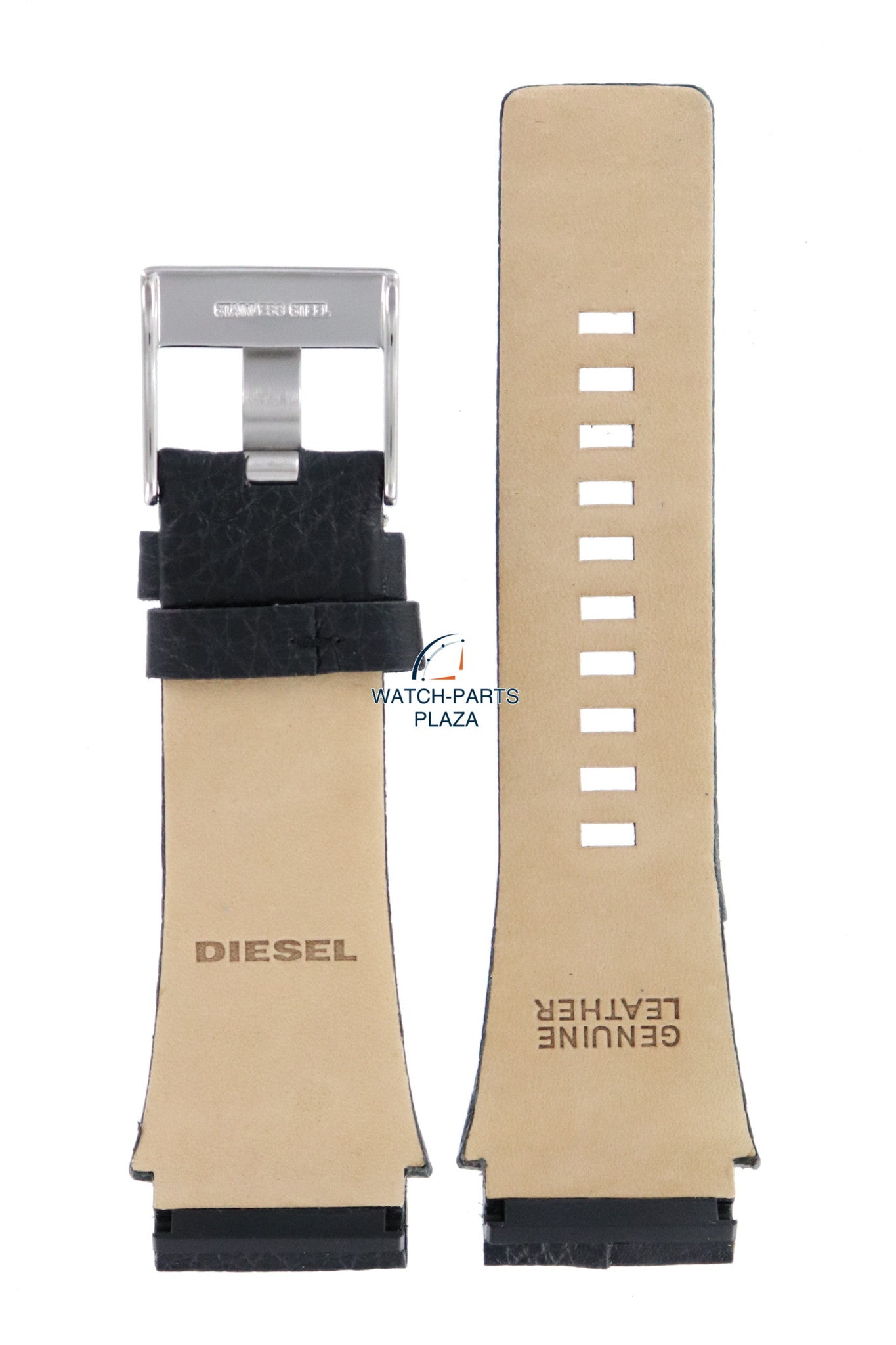 Watch Band Diesel DZ1397 black genuine leather strap 26mm original - Watch Plaza