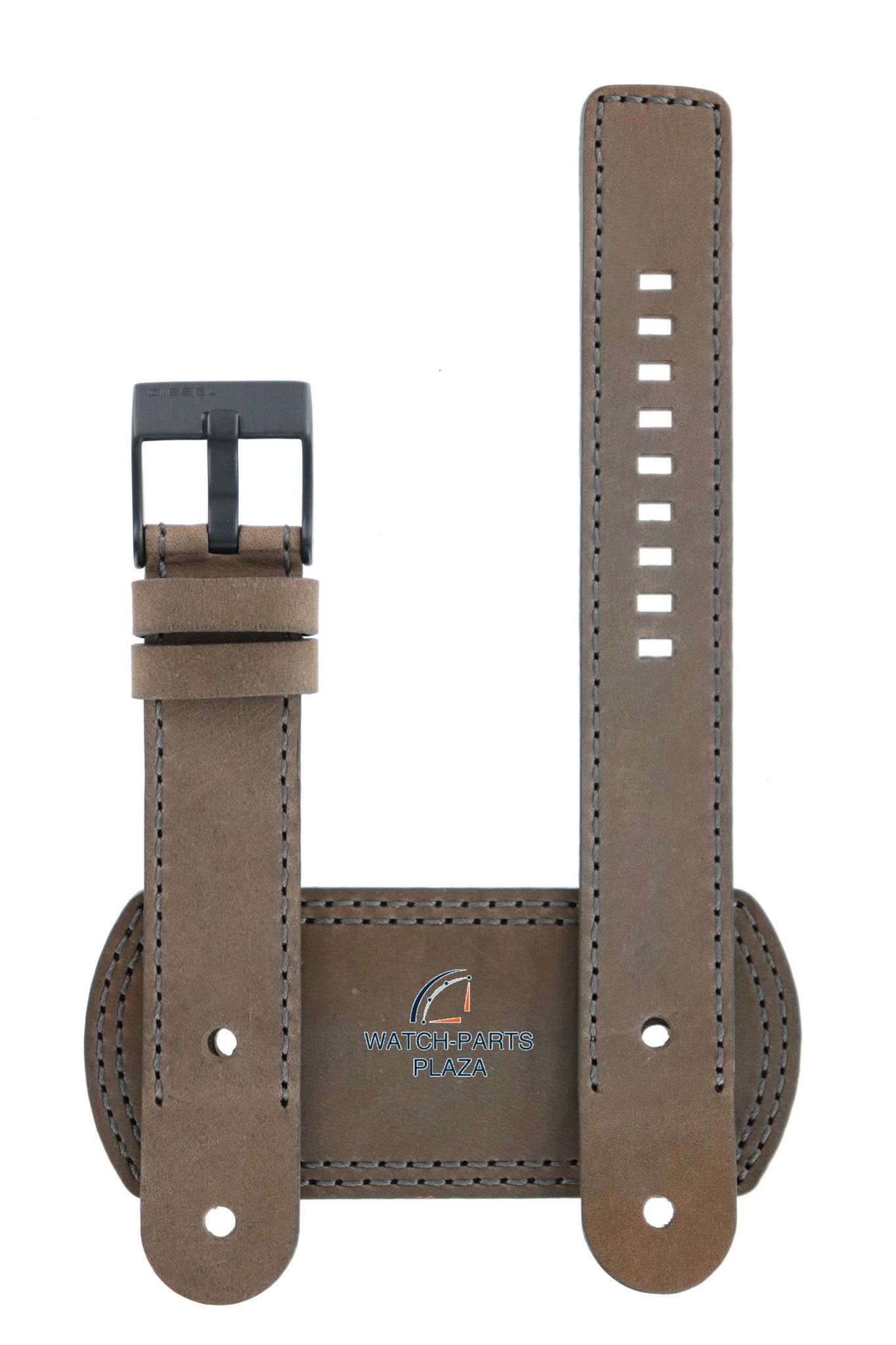 Watch Band Diesel DZ2102 brown leather strap 20mm black buckle genuine - Watch Plaza