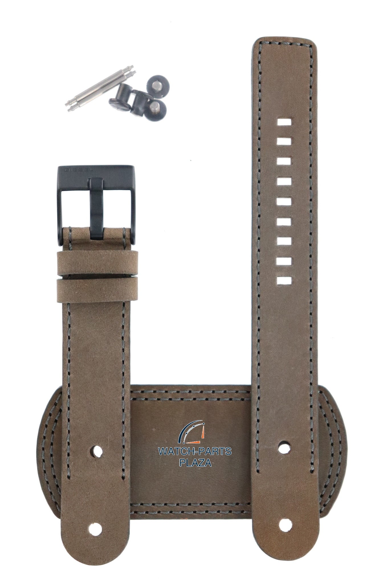 Watch Band Diesel DZ2102 brown leather strap 20mm black buckle genuine - Watch Plaza