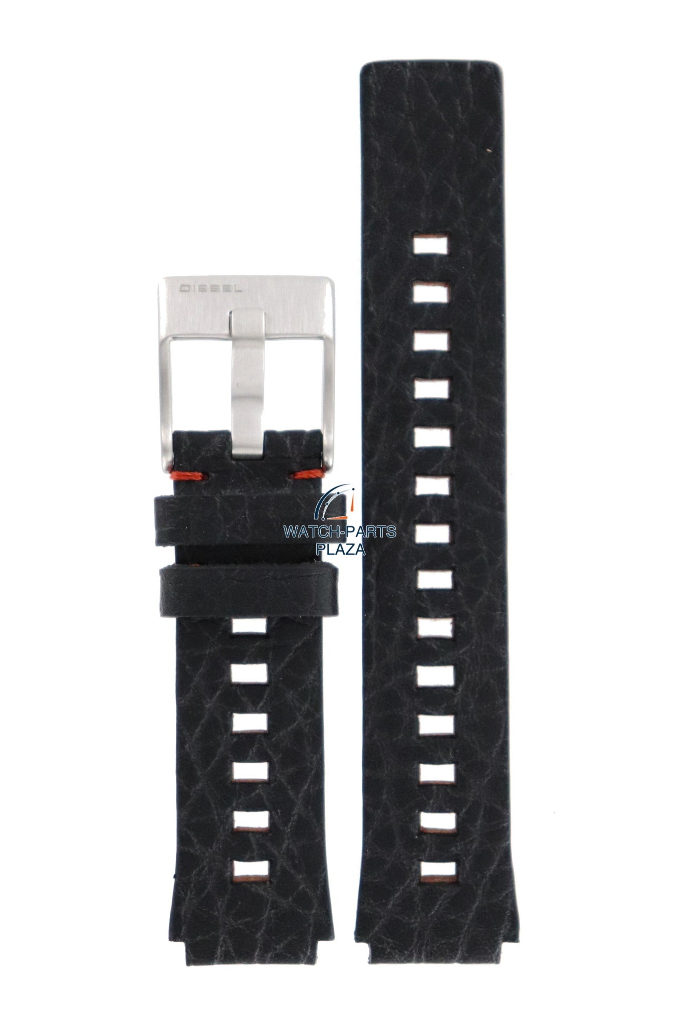 Watch Band Diesel DZ2108 black leather strap 16mm original orange stitching - Watch Plaza