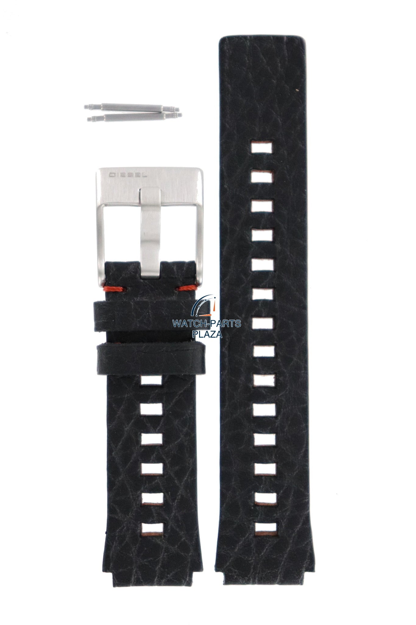 Watch Band Diesel DZ2108 black leather strap 16mm original orange stitching - Watch Plaza