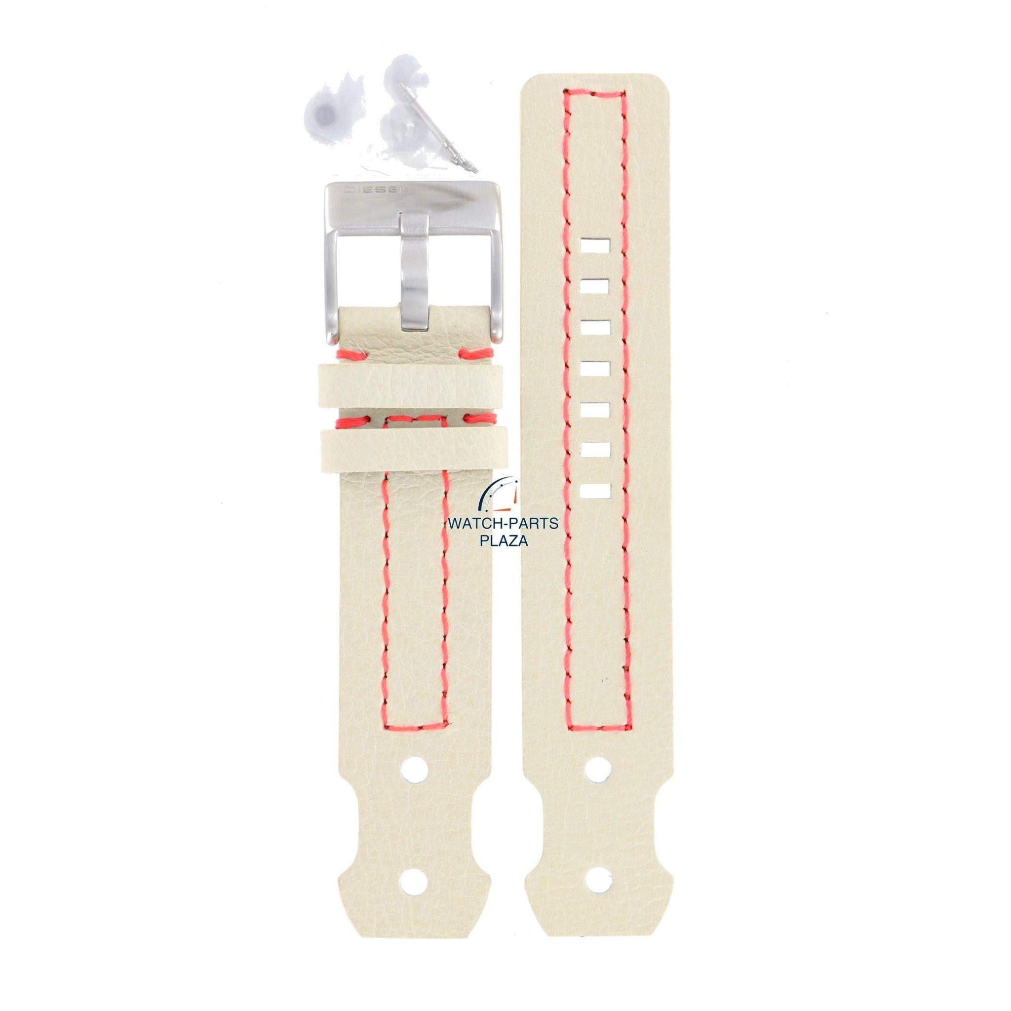 Watch Band Diesel DZ2114 cream / white leather strap 22mm pink stitched original - Watch Plaza
