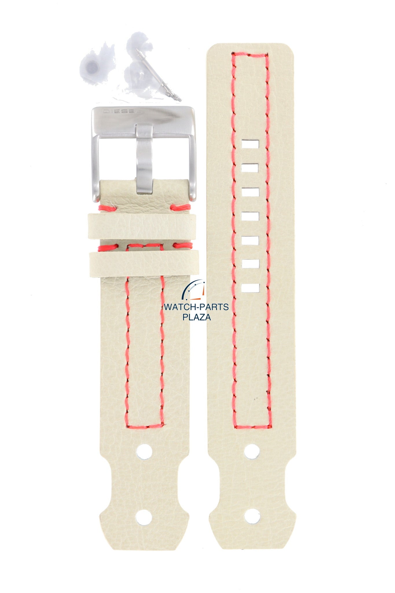 Watch Band Diesel DZ2114 cream / white leather strap 22mm pink stitched original - Watch Plaza